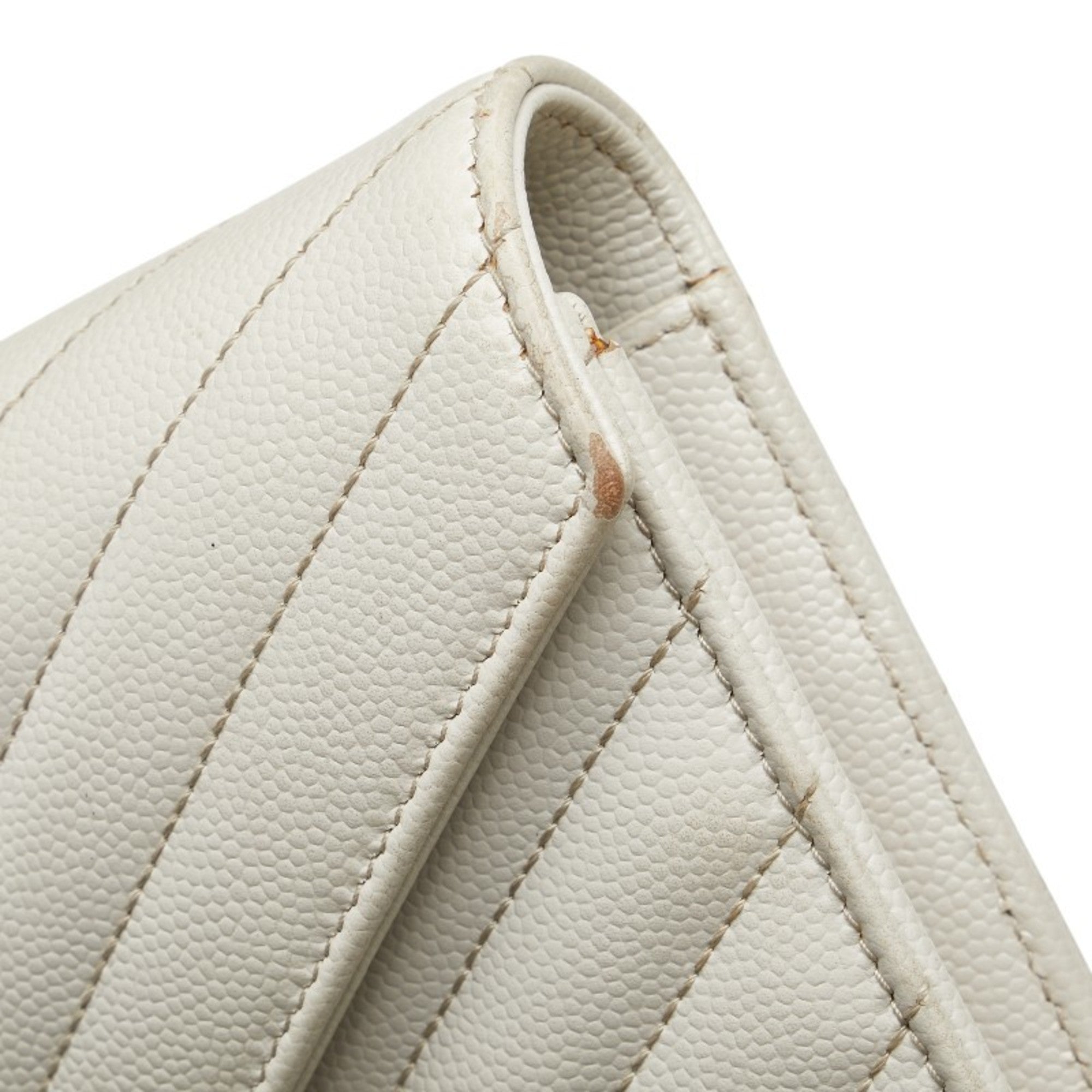 Saint Laurent White Leather Long Wallet (Bi-Fold) (Pre-Owned)