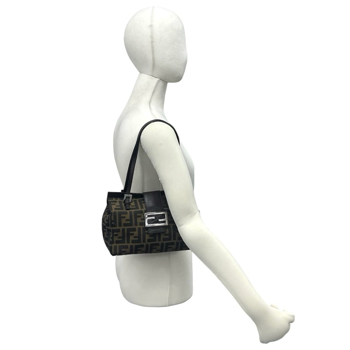 Fendi Black Brown Canvas Leather Handbag Tote Bag (Pre-Owned)