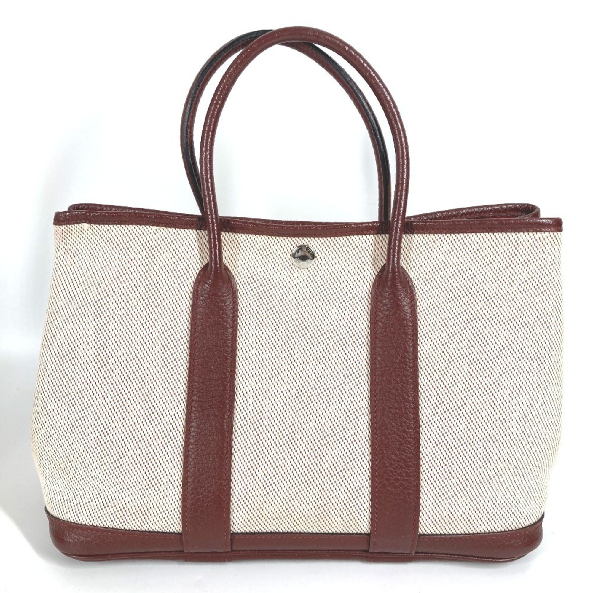 Hermes Garden Beige Wine Toile H Leather Handbag Tote Bag (Pre-Owned)