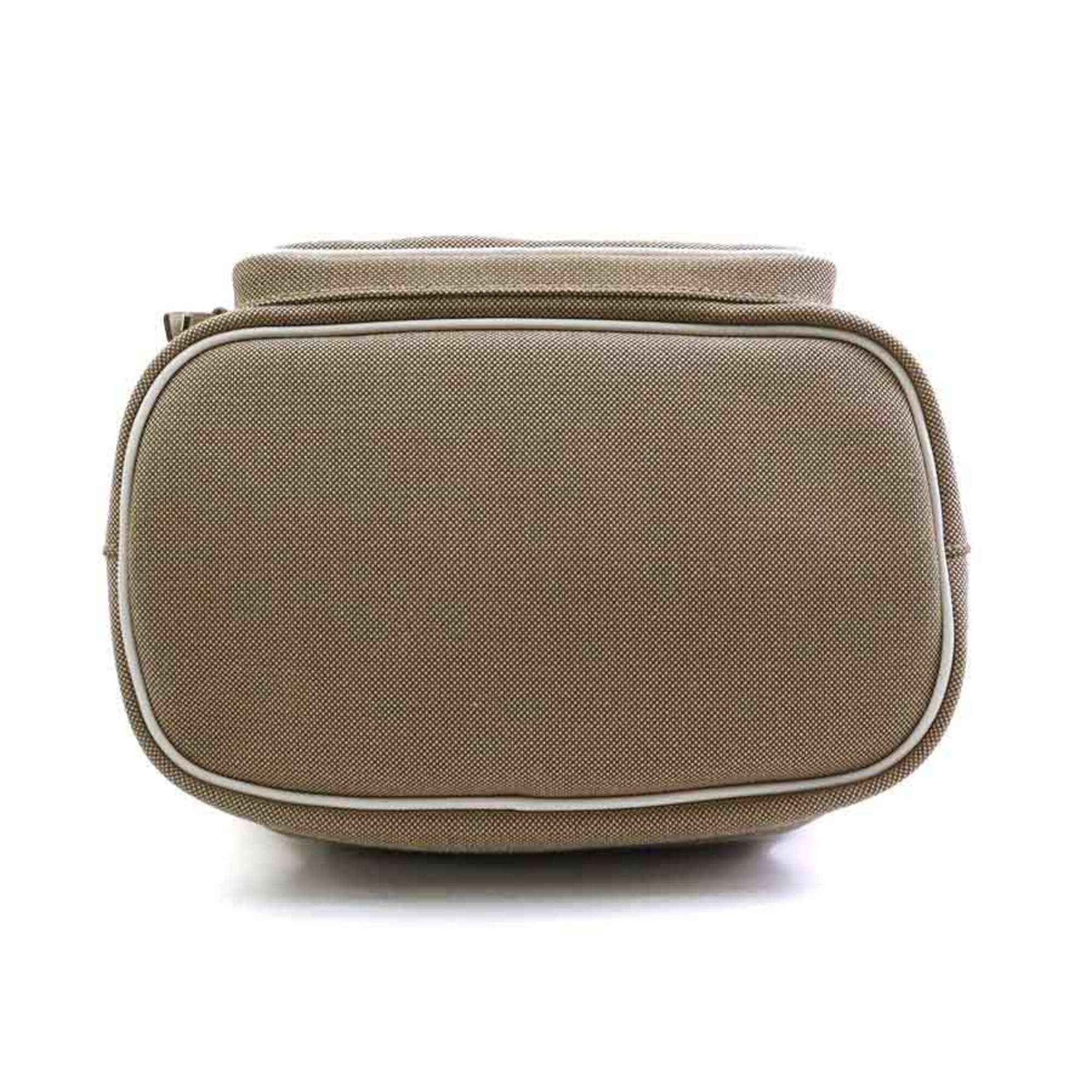 Prada Brown White Canvas Leather Handbag Shoulder Bag (Pre-Owned)