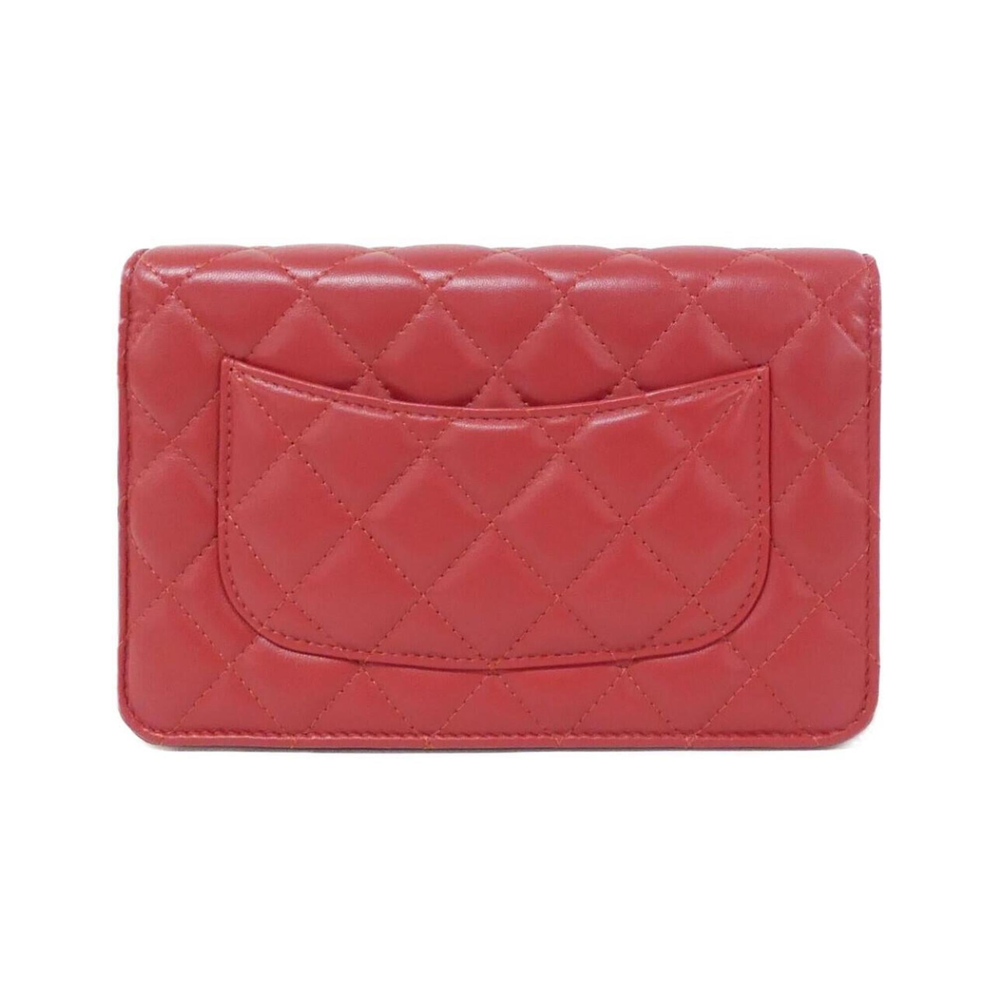 Chanel Red Color Leather Chain/Shoulder Wallet (Pre-Owned)