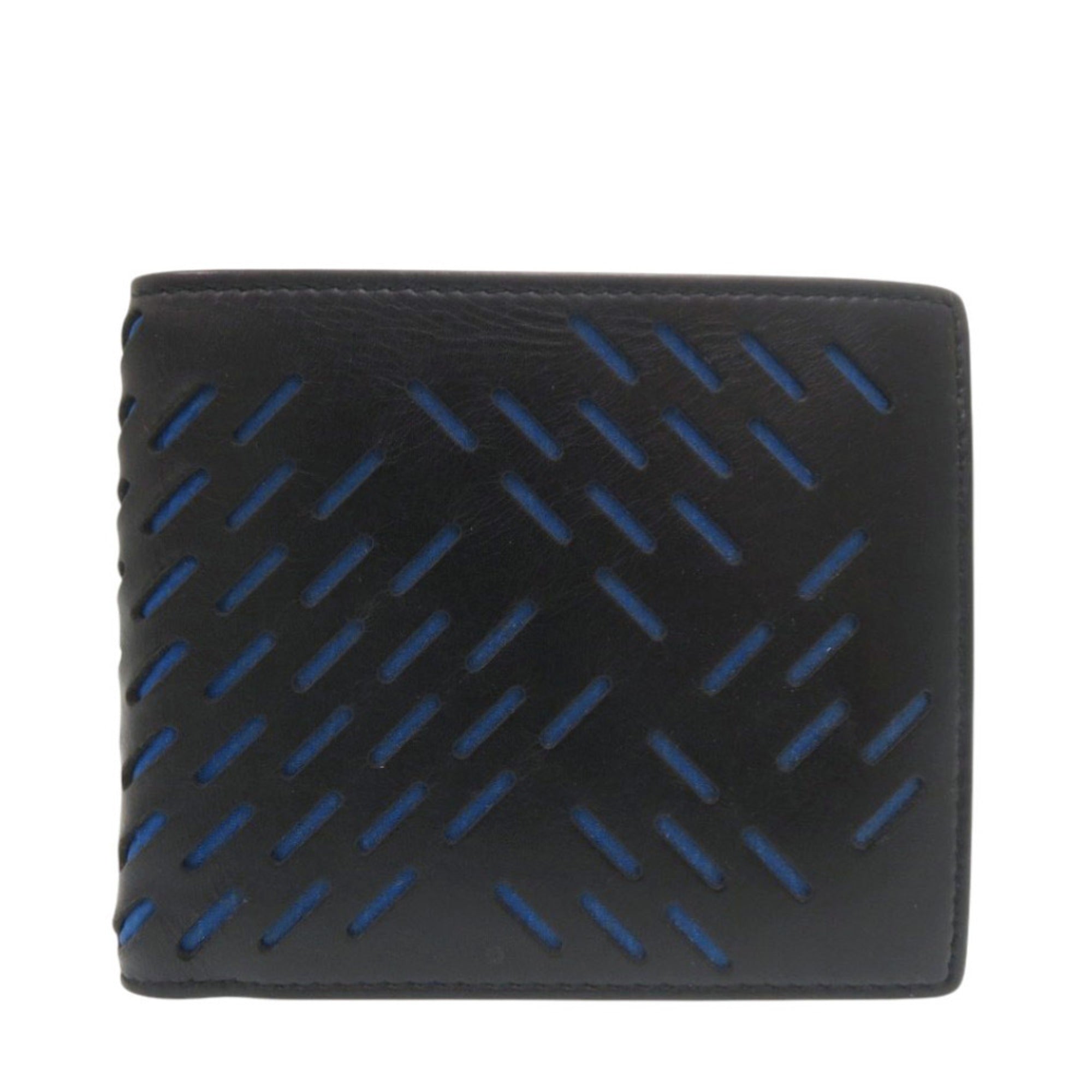 Bottega Veneta Black Blue Leather Wallet (Bi-Fold) (Pre-Owned)