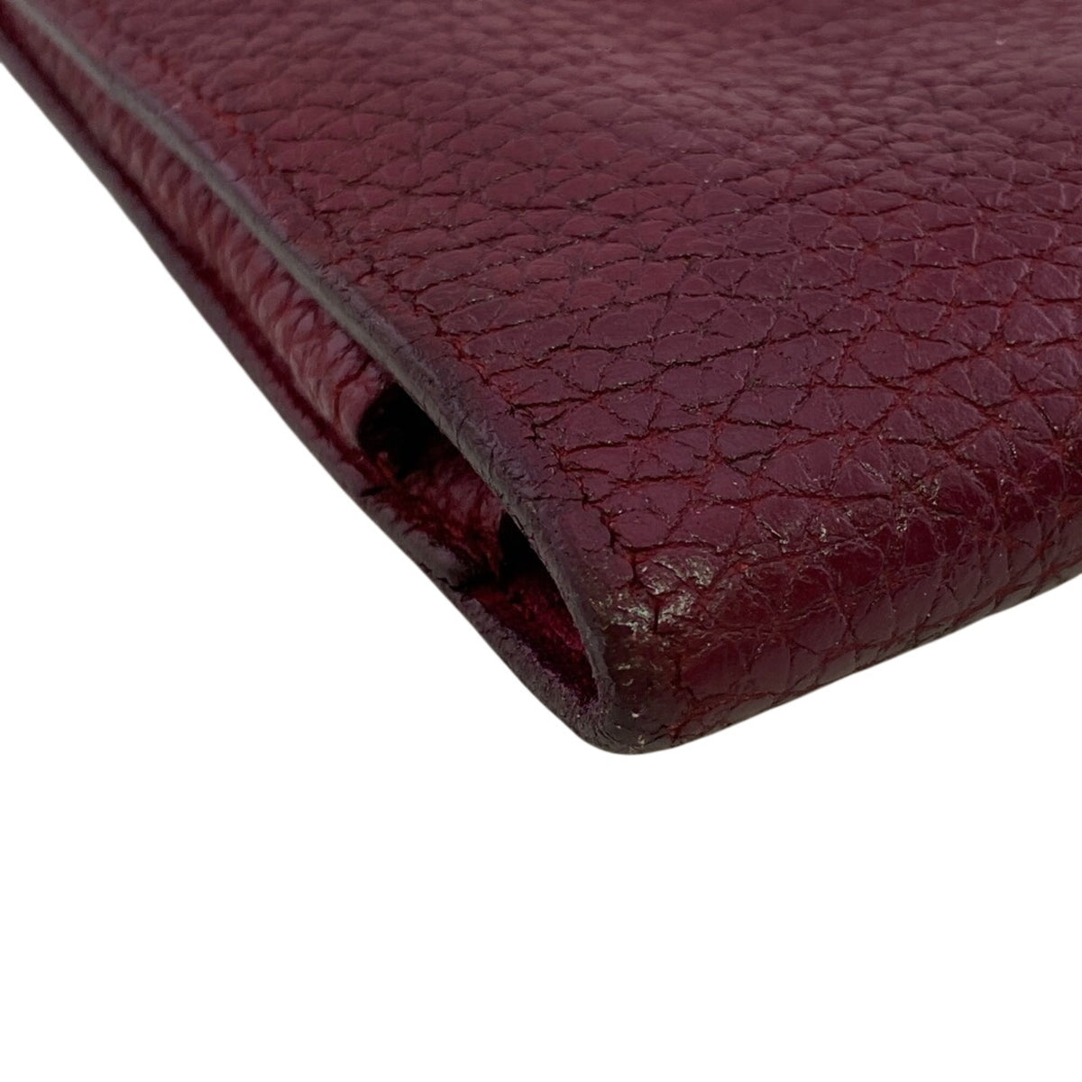Hermes Red Color Taurillon Clemence Leather Long Wallet (Bi-Fold) (Pre-Owned)