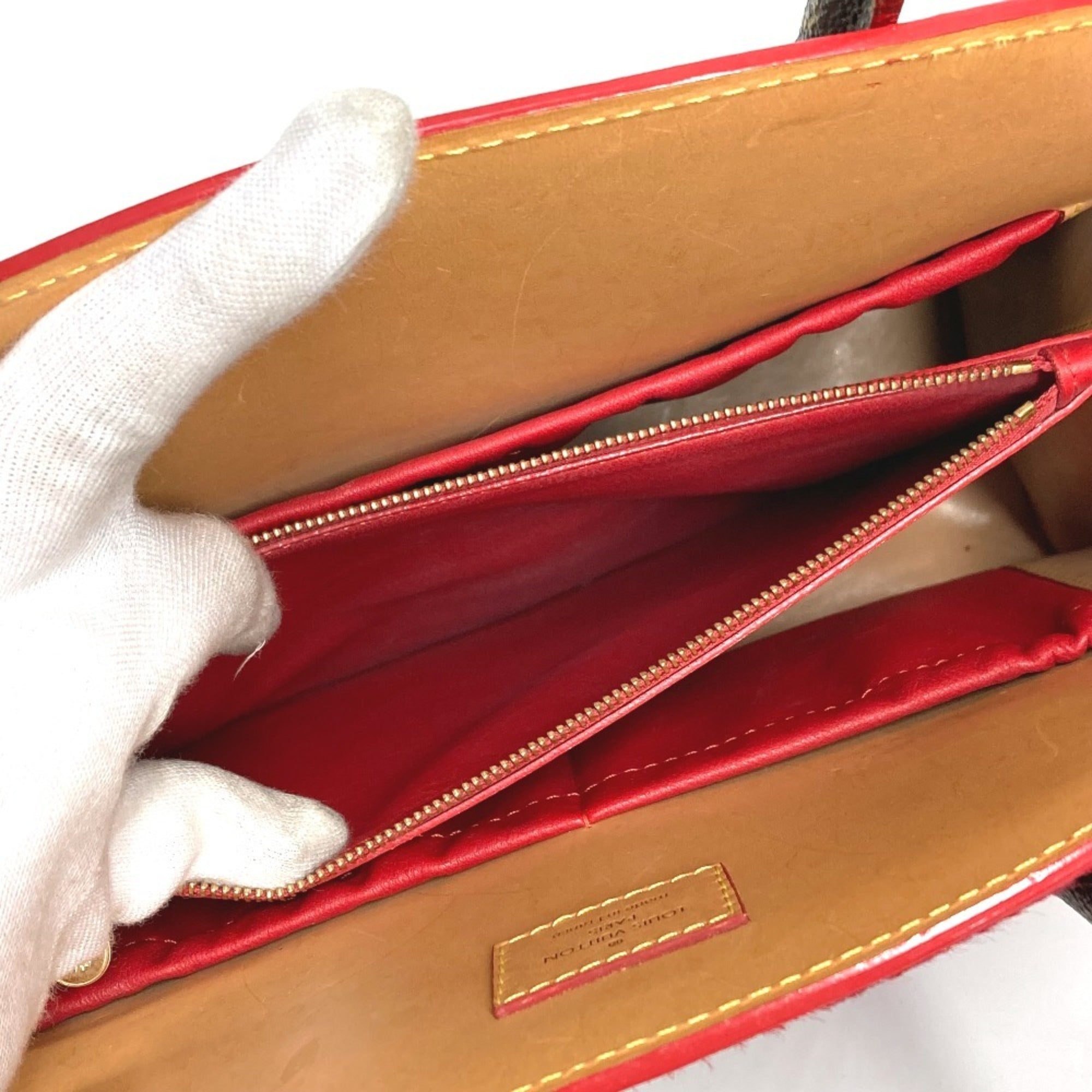 Louis Vuitton Brown Red Color Monogram Canvas Leather Handbag Tote Bag (Pre-Owned)