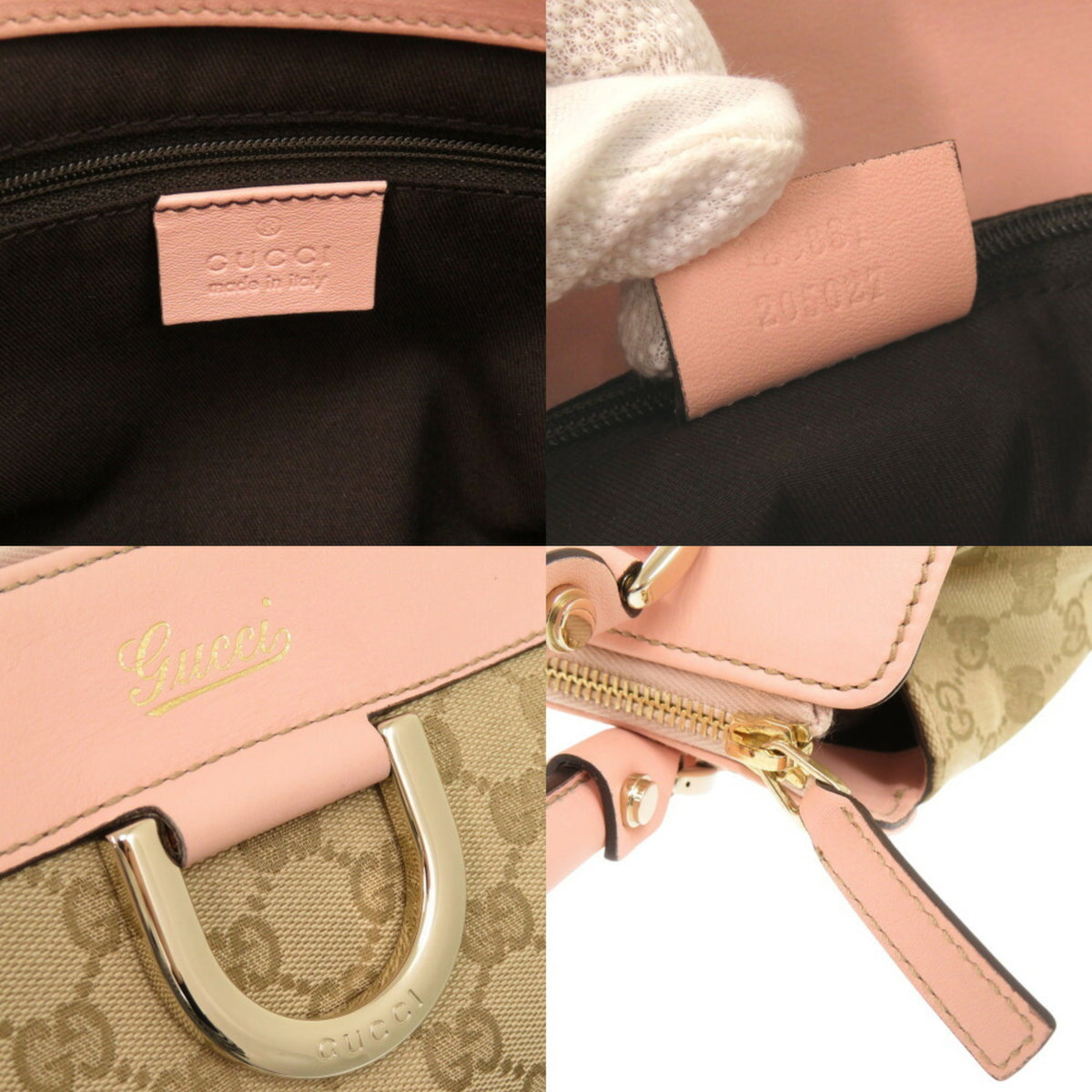 Gucci Beige Pink Gg Canvas Leather Handbag Tote Bag (Pre-Owned)