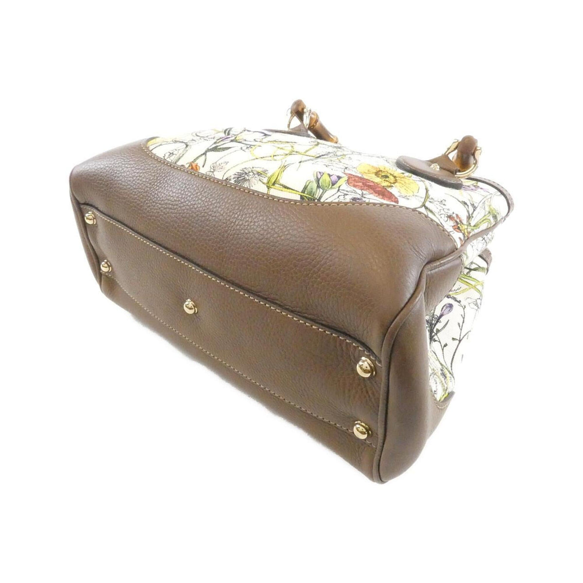 Gucci Brown Multi-Color White Canvas Leather Handbag (Pre-Owned)