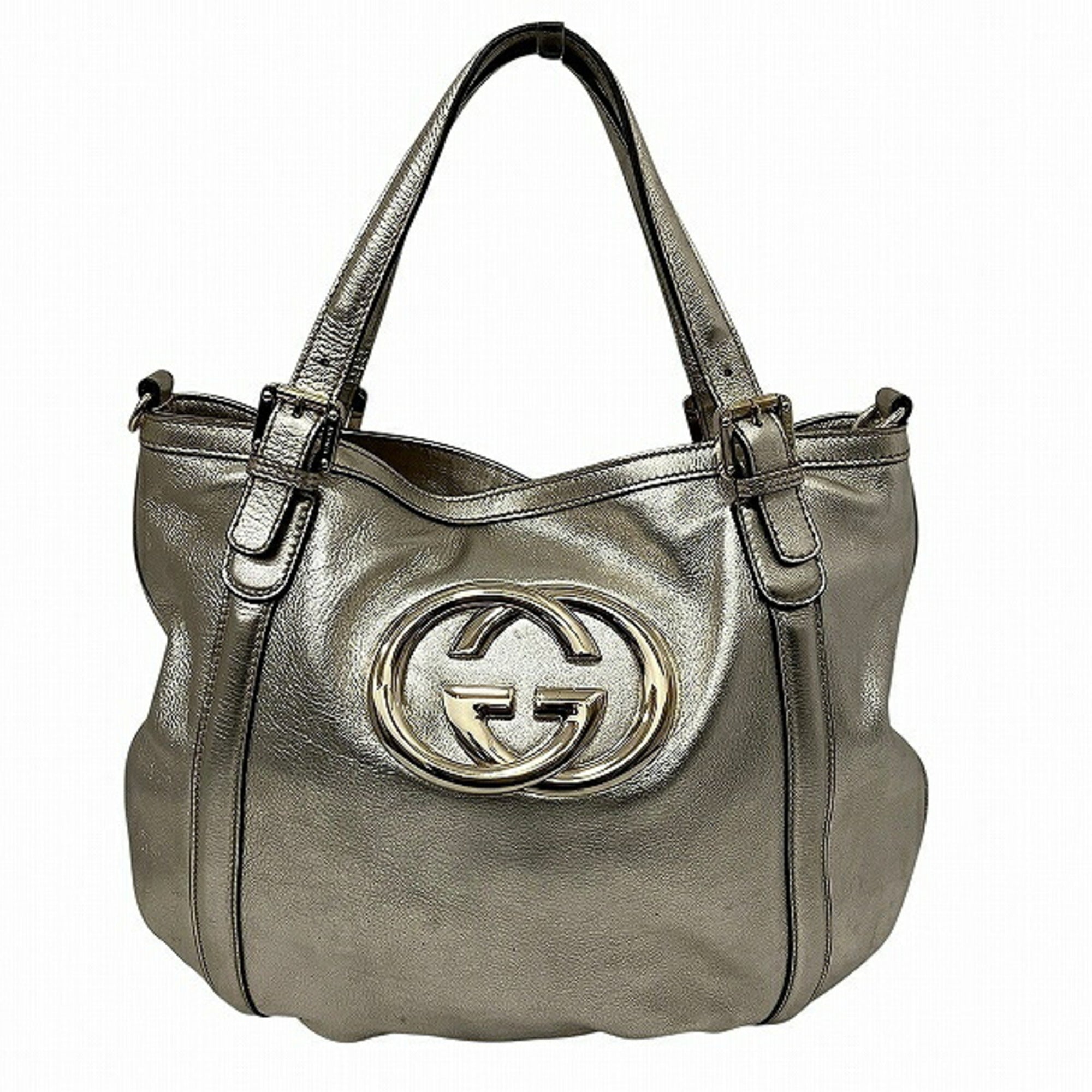 Gucci Metallic Gold Leather Handbag Shoulder Bag (Pre-Owned)