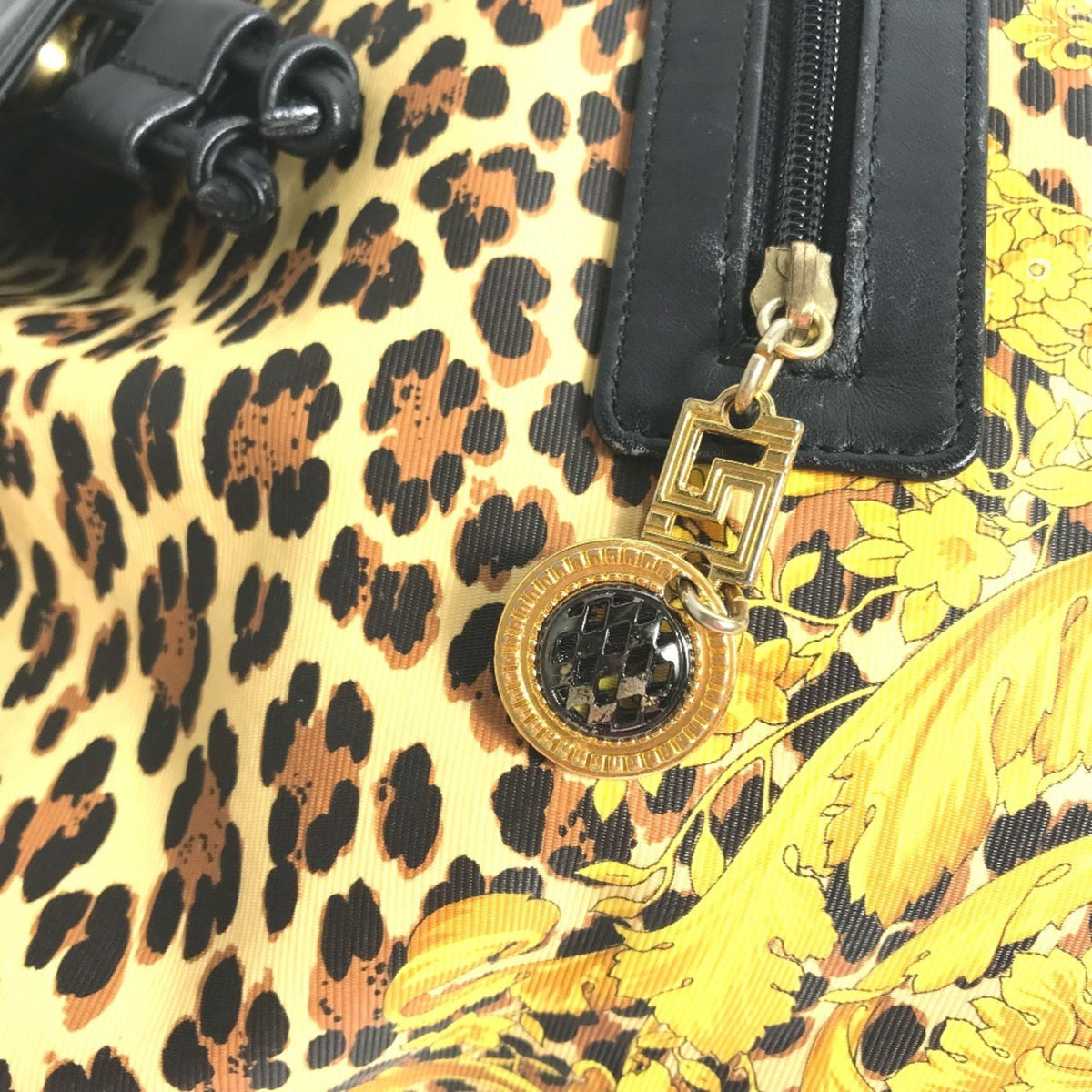 Versace Black Yellow Pvc Leather Backpack (Pre-Owned)