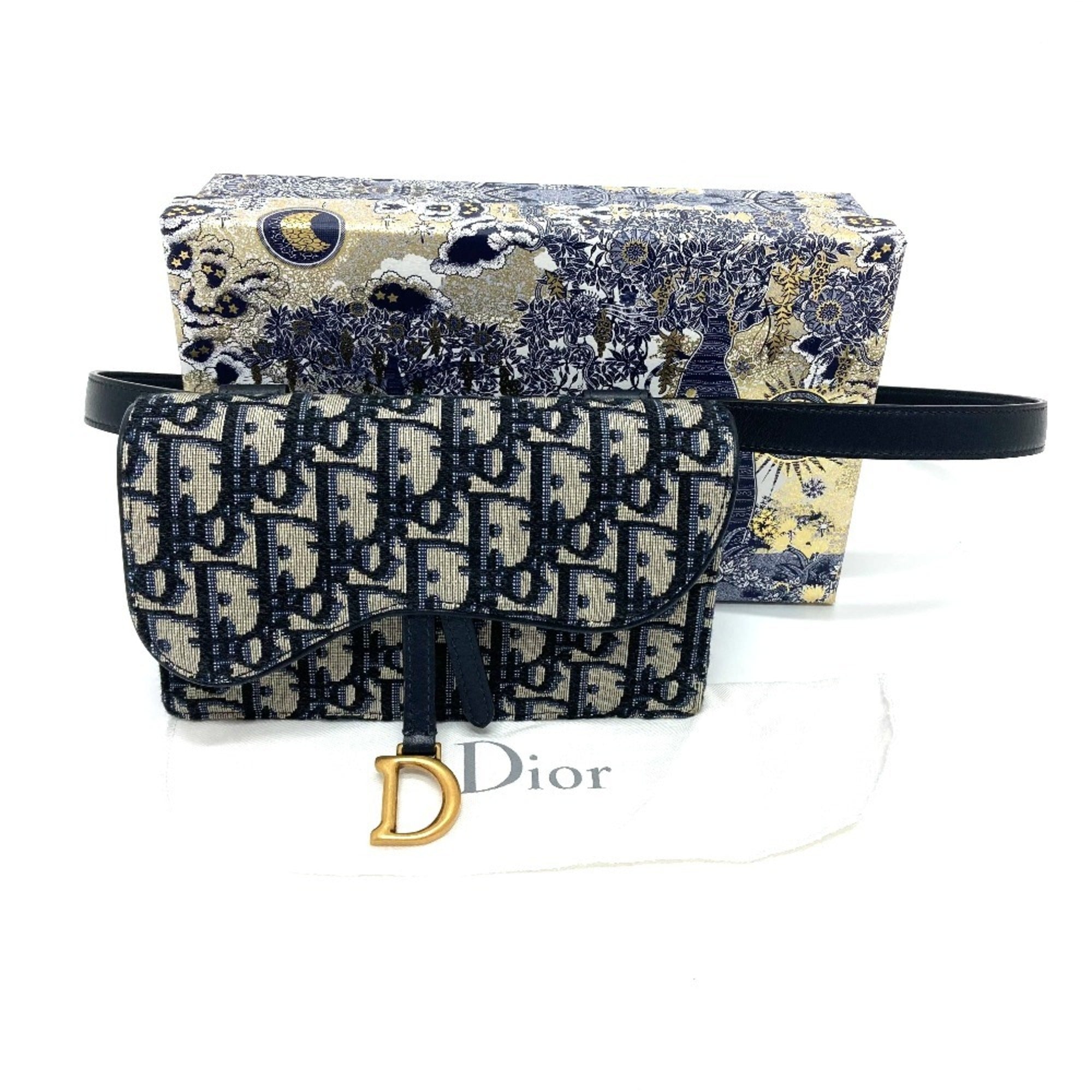 Christian Dior Navy Leather Canvas Fanny Pack Sling Bag (Pre-Owned)