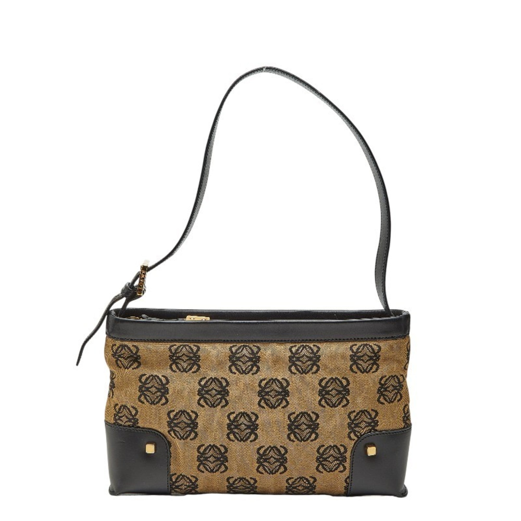 Loewe Black Brown Canvas Leather Handbag Shoulder Bag (Pre-Owned)