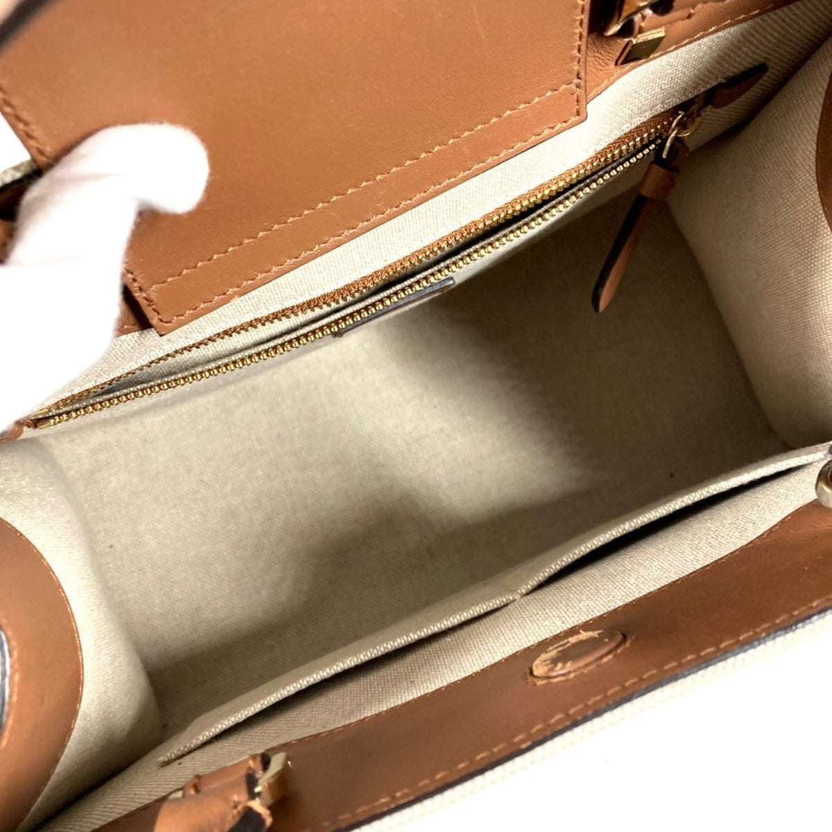 Jimmy Choo Beige Leather Canvas Handbag Shoulder Bag Tote Bag (Pre-Owned)