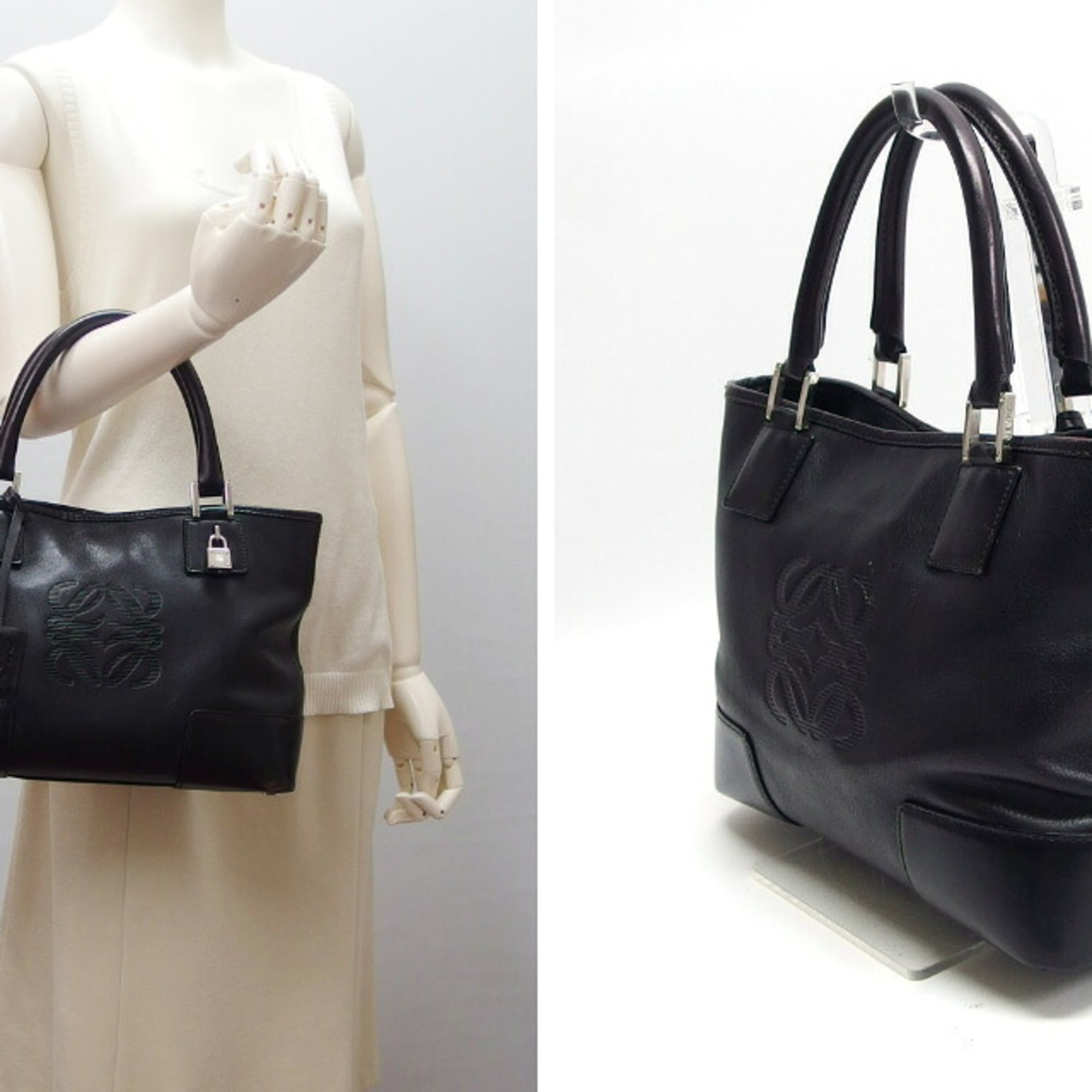 Loewe Amazona Black Leather Handbag Tote Bag (Pre-Owned)