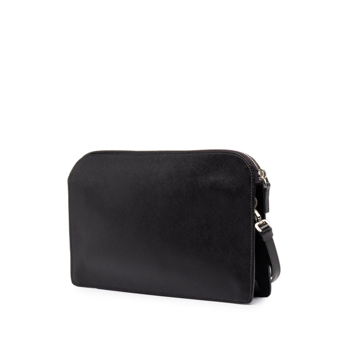Prada Black Saffiano Triangle Leather Clutch Bag (Pre-Owned)