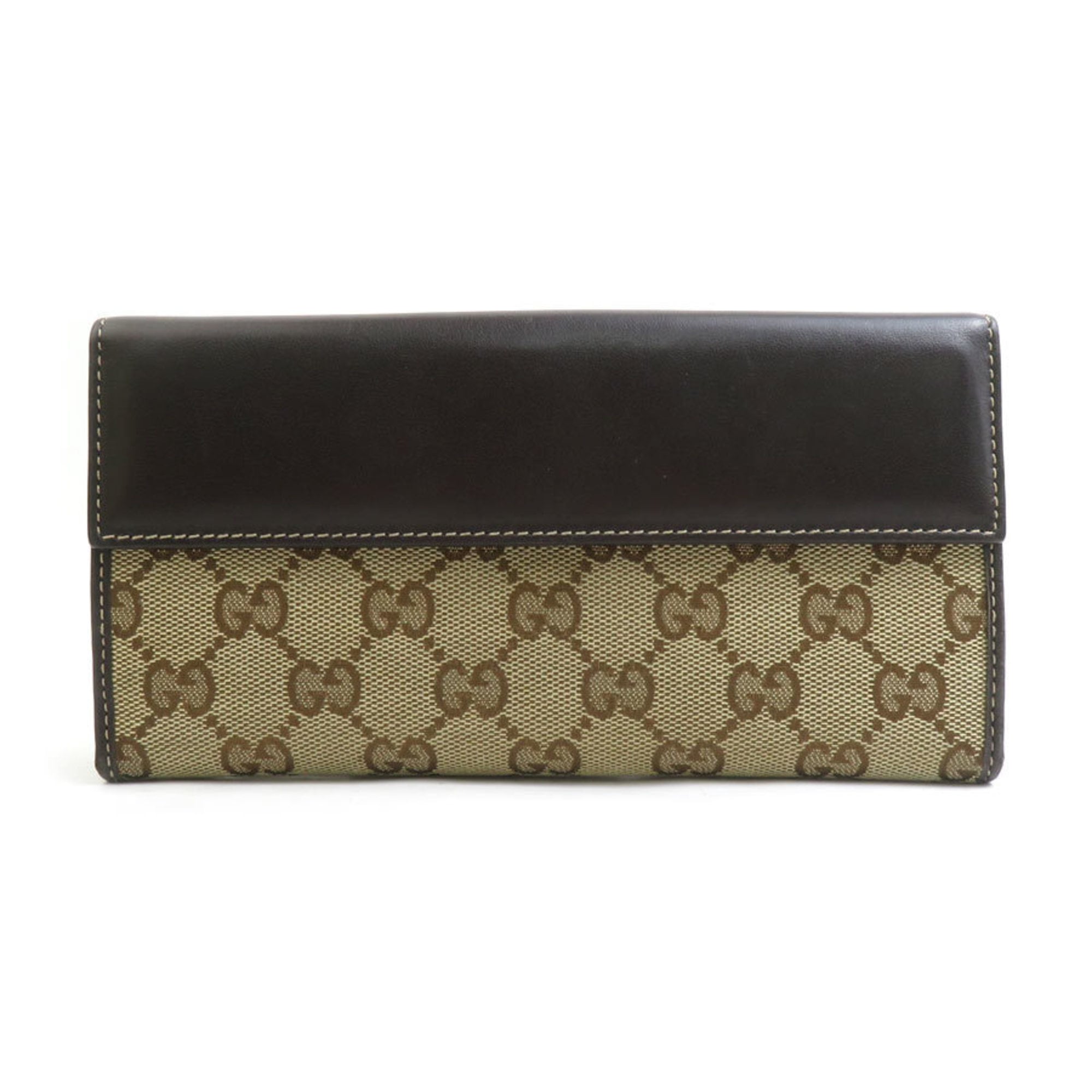 Gucci Brown Gg Canvas Leather Long Wallet (Bi-Fold) (Pre-Owned)