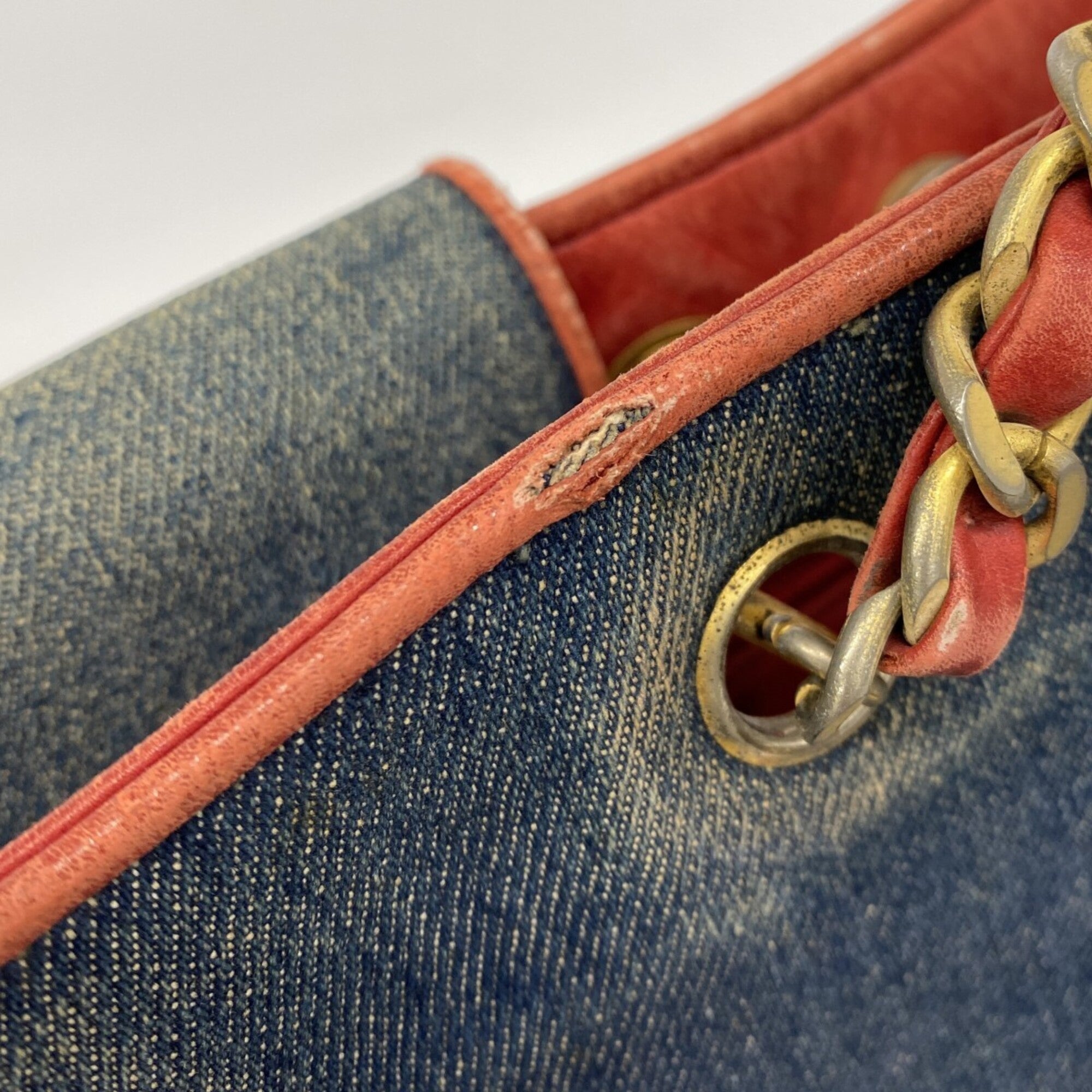 Chanel Blue Red Color Leather Denim Tote Bag (Pre-Owned)