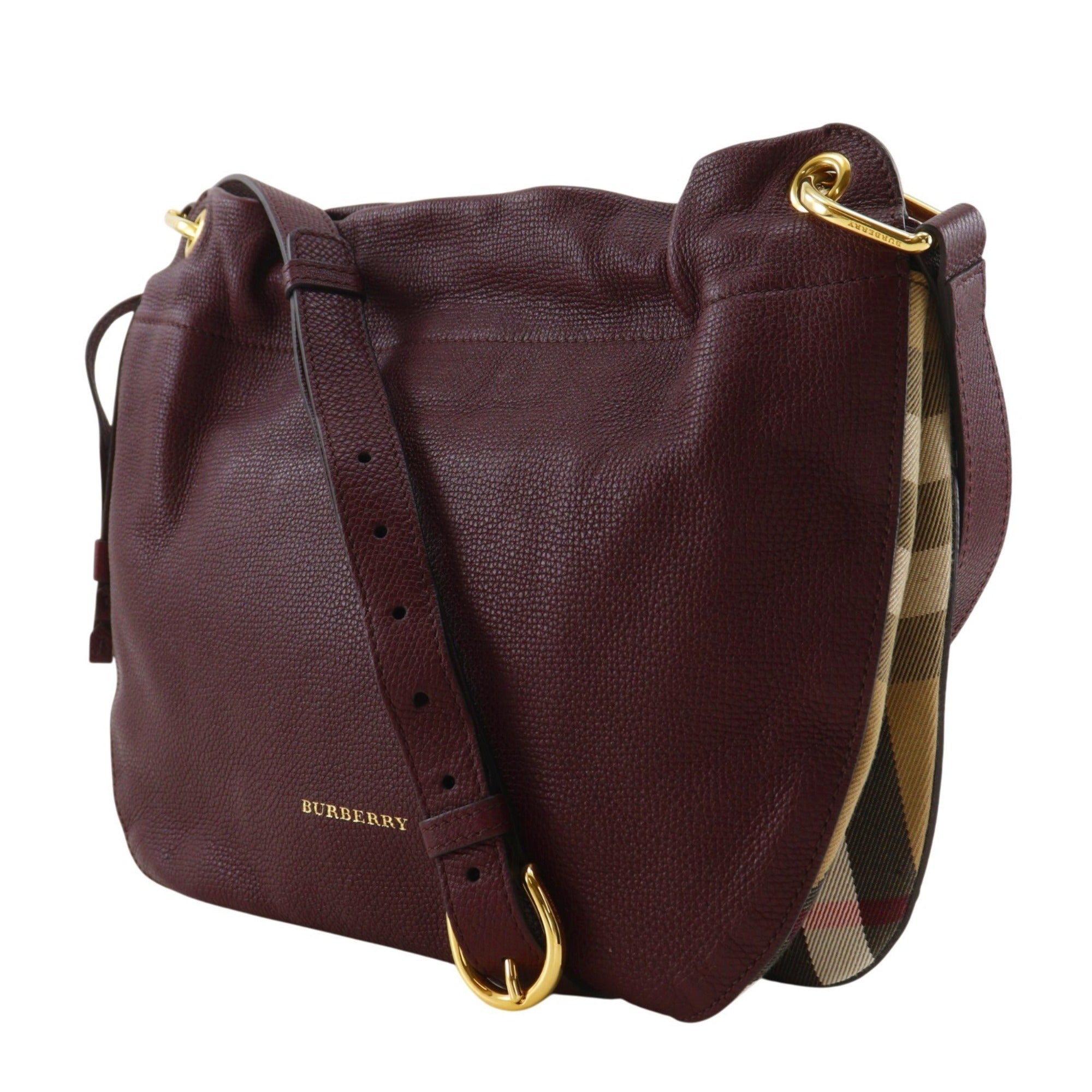 Burberry Bordeaux Red Color Leather Shoulder Bag (Pre-Owned)