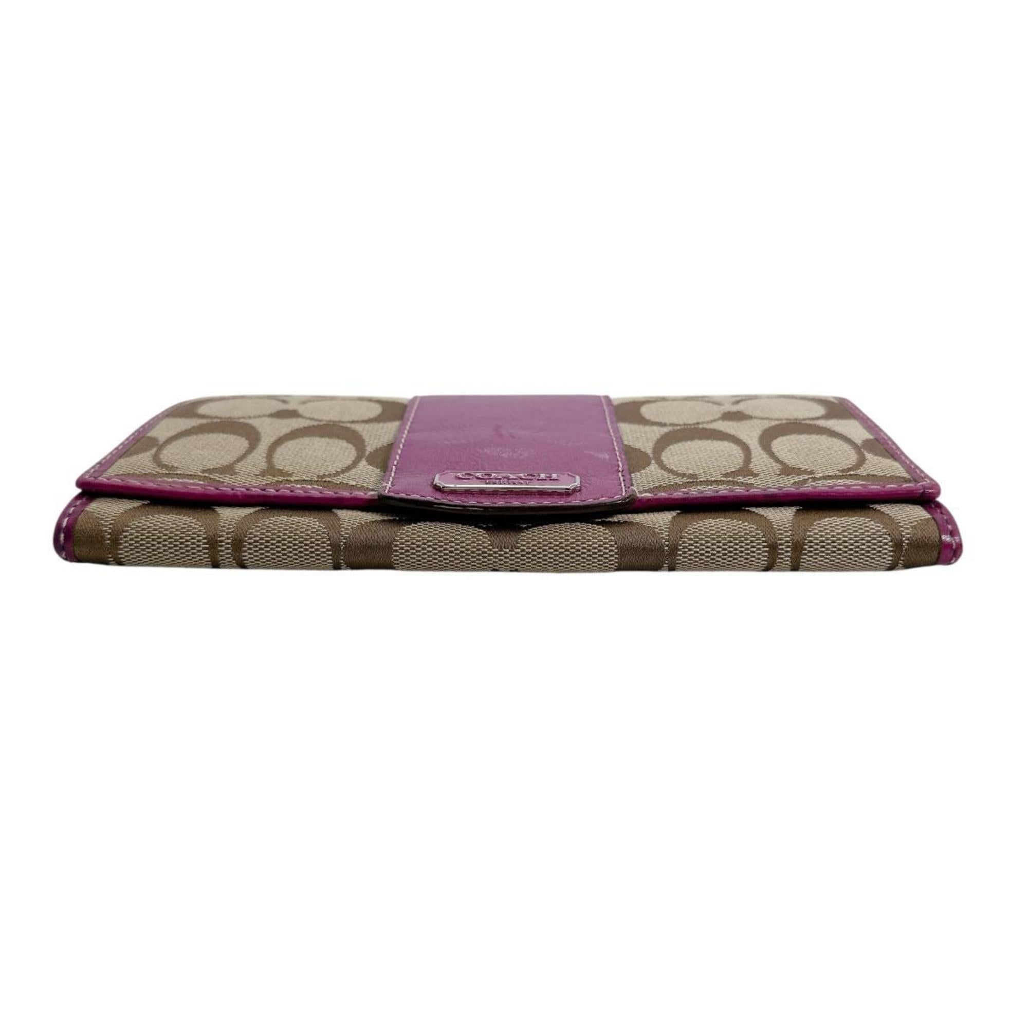 Coach Brown Purple Signature Line Long Wallet (Bi-Fold) (Pre-Owned)