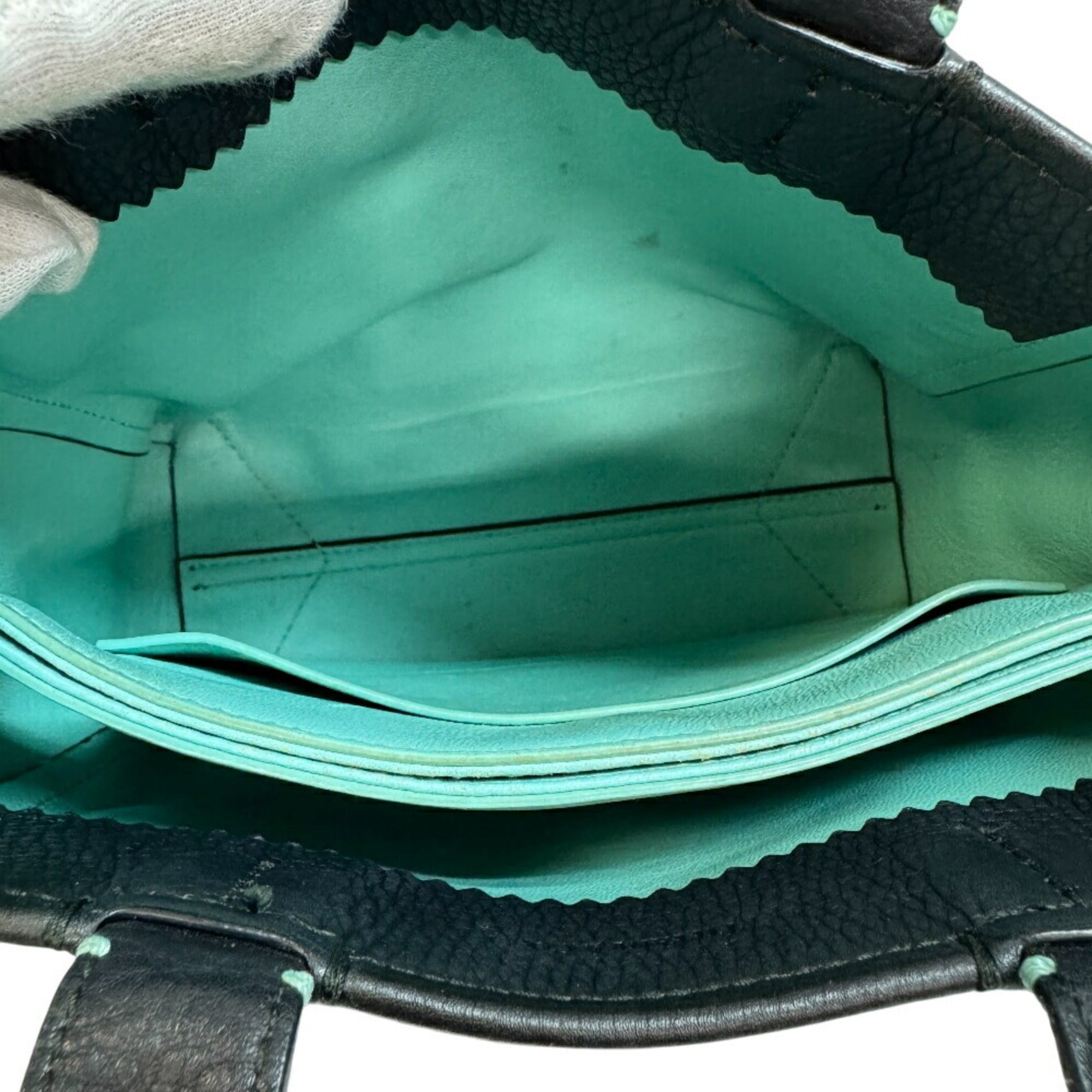 Tiffany Black Tiffany Blue Leather Handbag Shoulder Bag (Pre-Owned)
