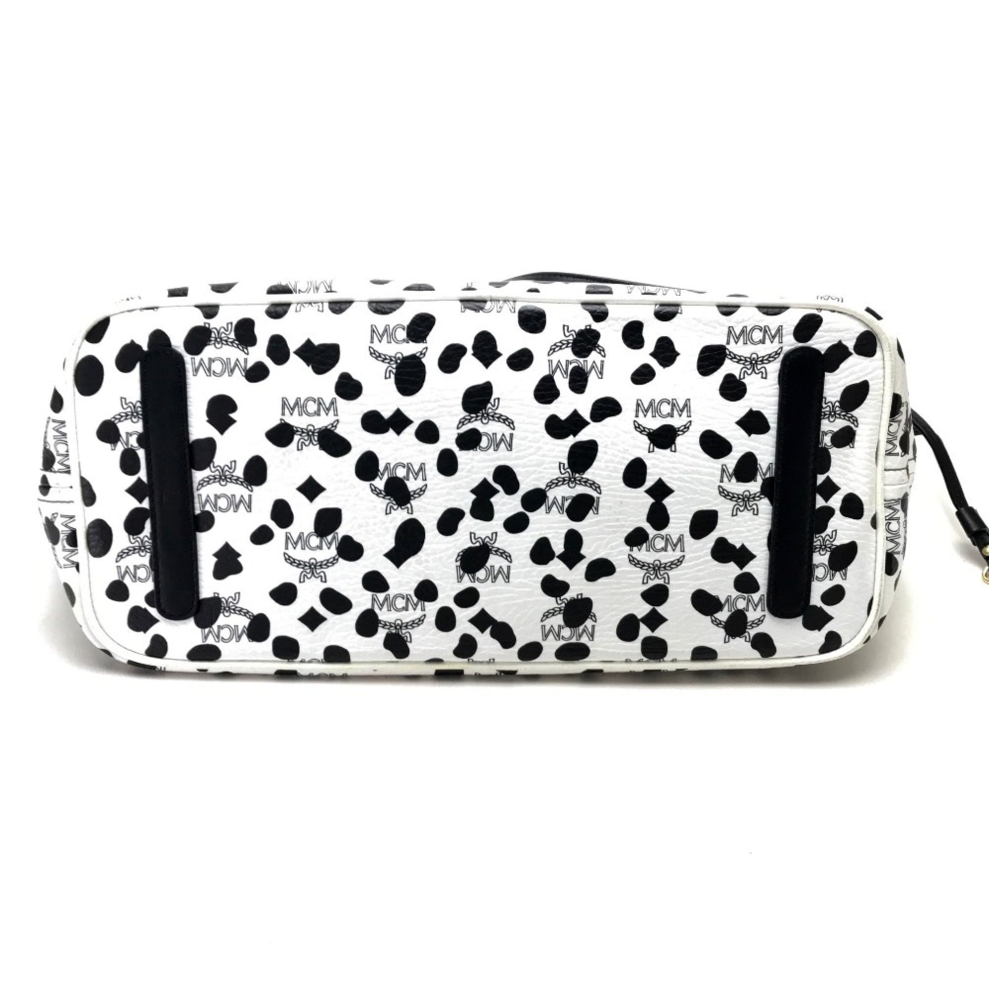 Mcm Black White Leather Shoulder Bag Tote Bag (Pre-Owned)