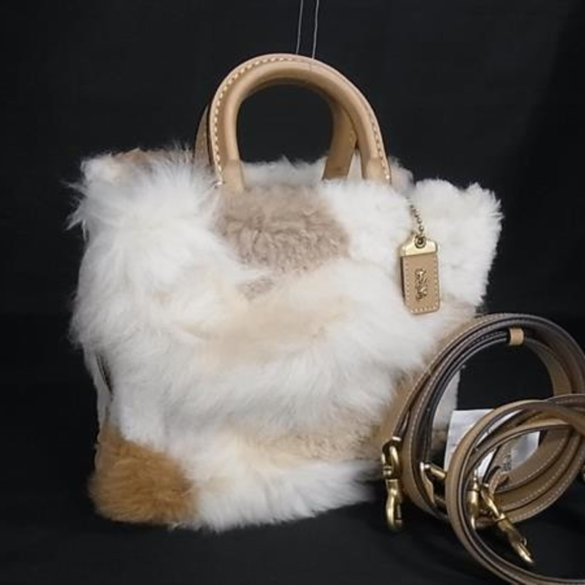 Coach Beige Brown White Handbag Shoulder Bag (Pre-Owned)