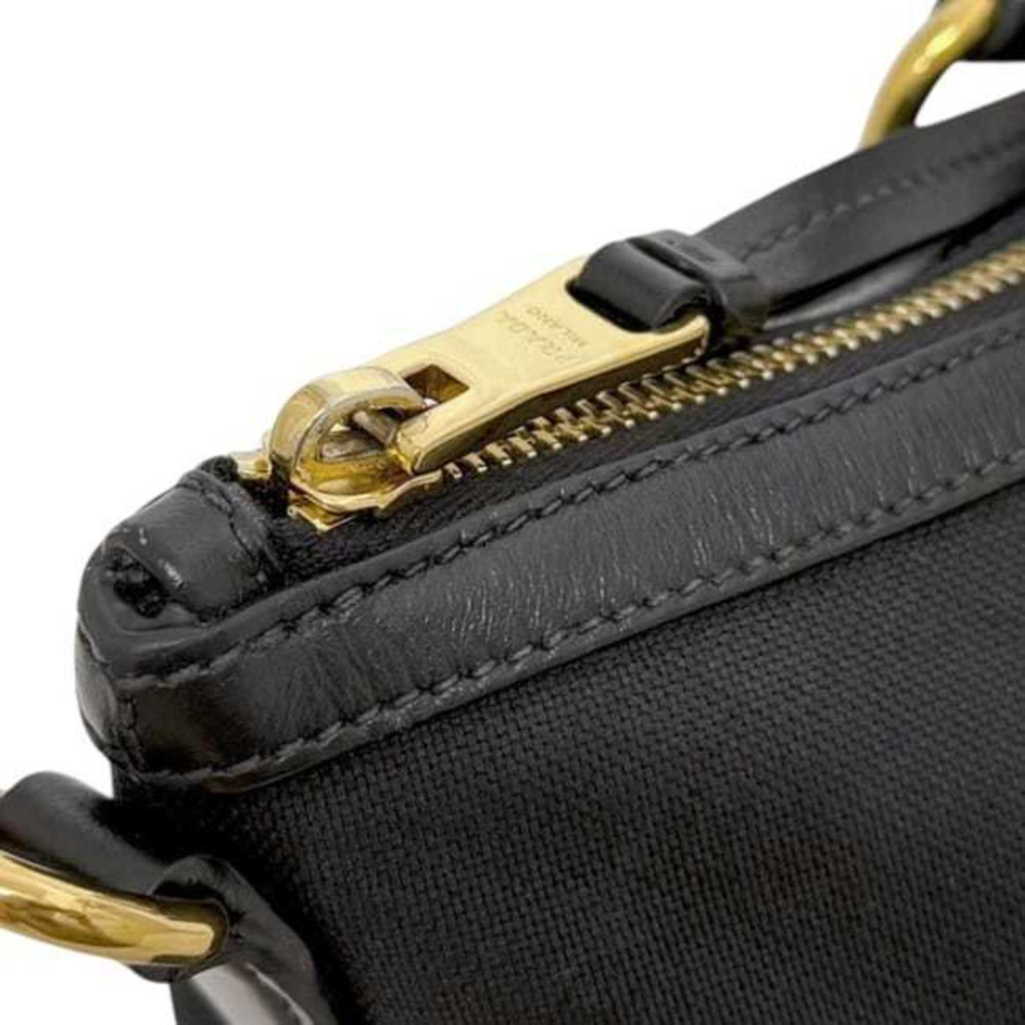 Prada Black Nero Canvas Jacquard Leather Shoulder Bag Tote Bag (Pre-Owned)