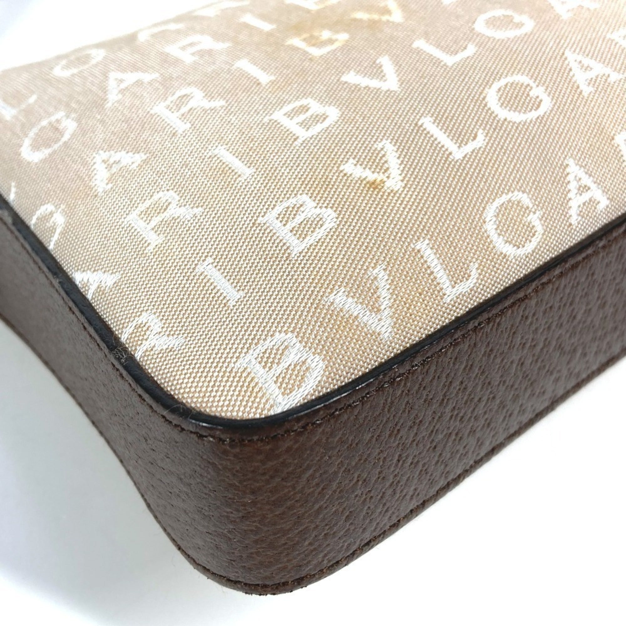 Bvlgari Logomania Beige Brown Canvas Leather Shoulder Bag (Pre-Owned)