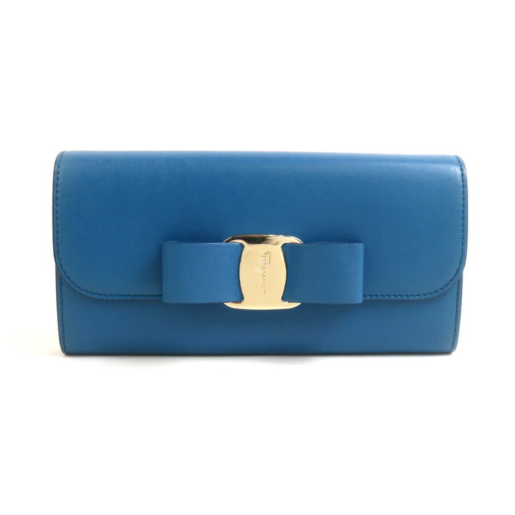 Salvatore Ferragamo Blue Leather Long Wallet (Bi-Fold) (Pre-Owned)