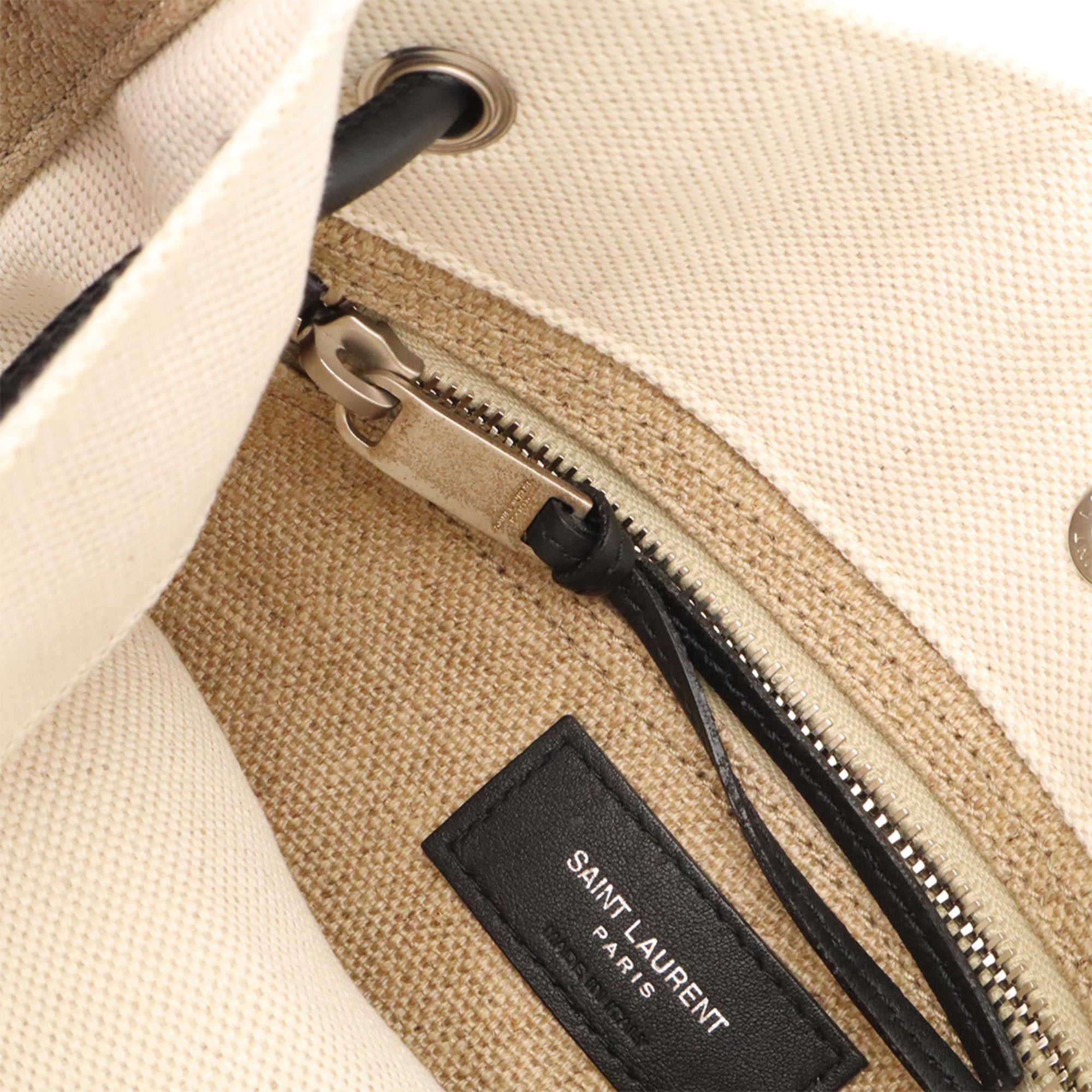 Yves Saint Laurent Beige Black Canvas Leather Backpack Shoulder Bag (Pre-Owned)