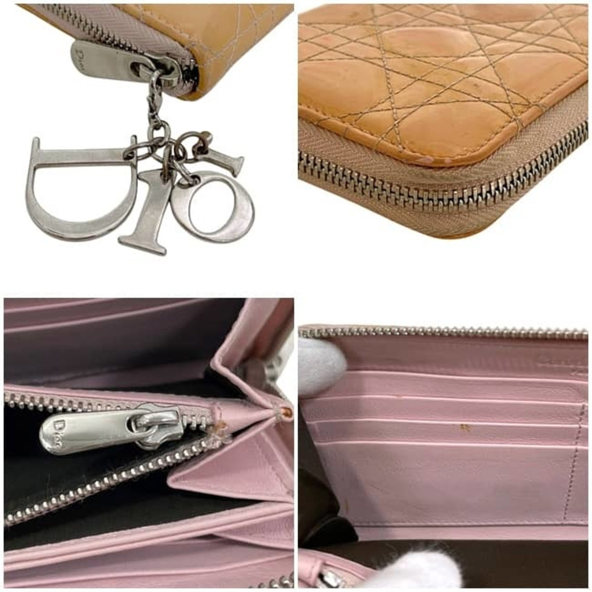 Christian Dior Beige Orange Patent Leather Leather Long Wallet (Bi-Fold) (Pre-Owned)