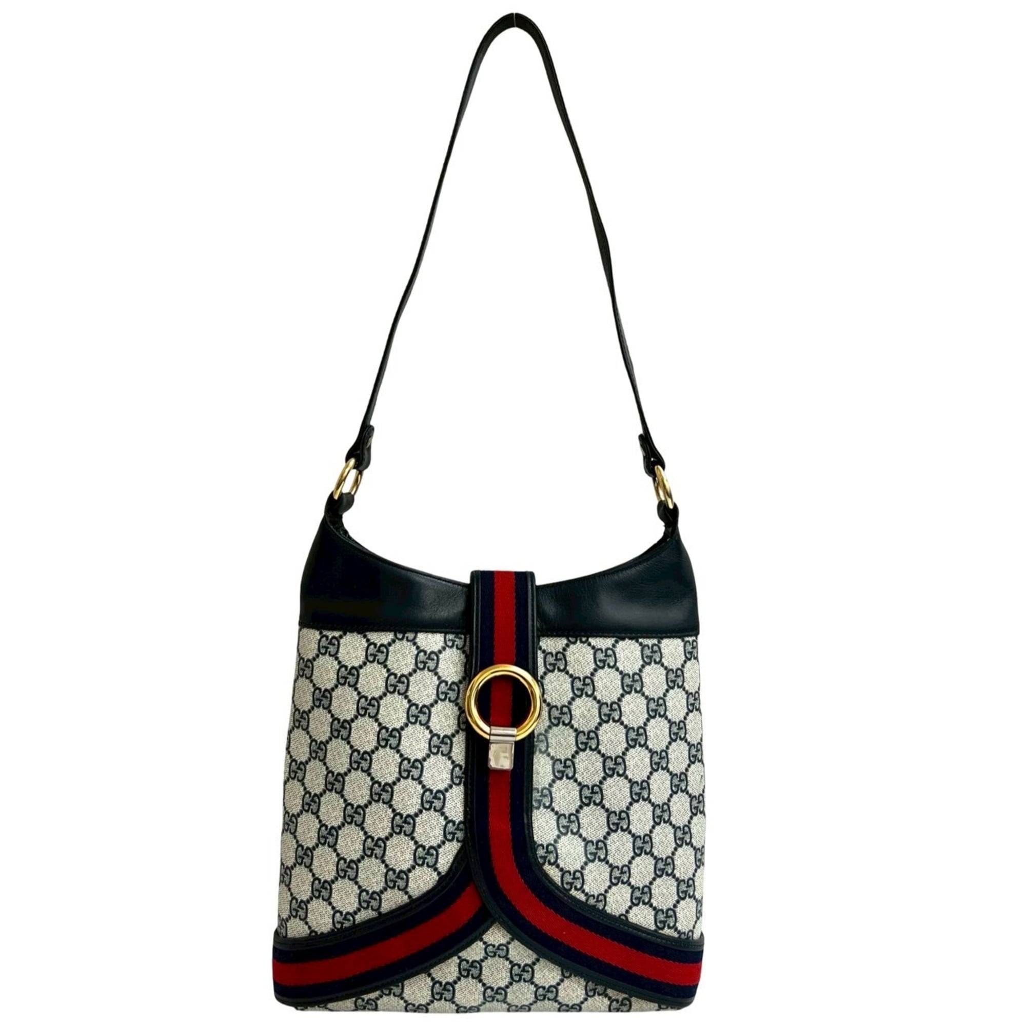 Gucci Navy Red Color Leather Pvc Shoulder Bag (Pre-Owned)