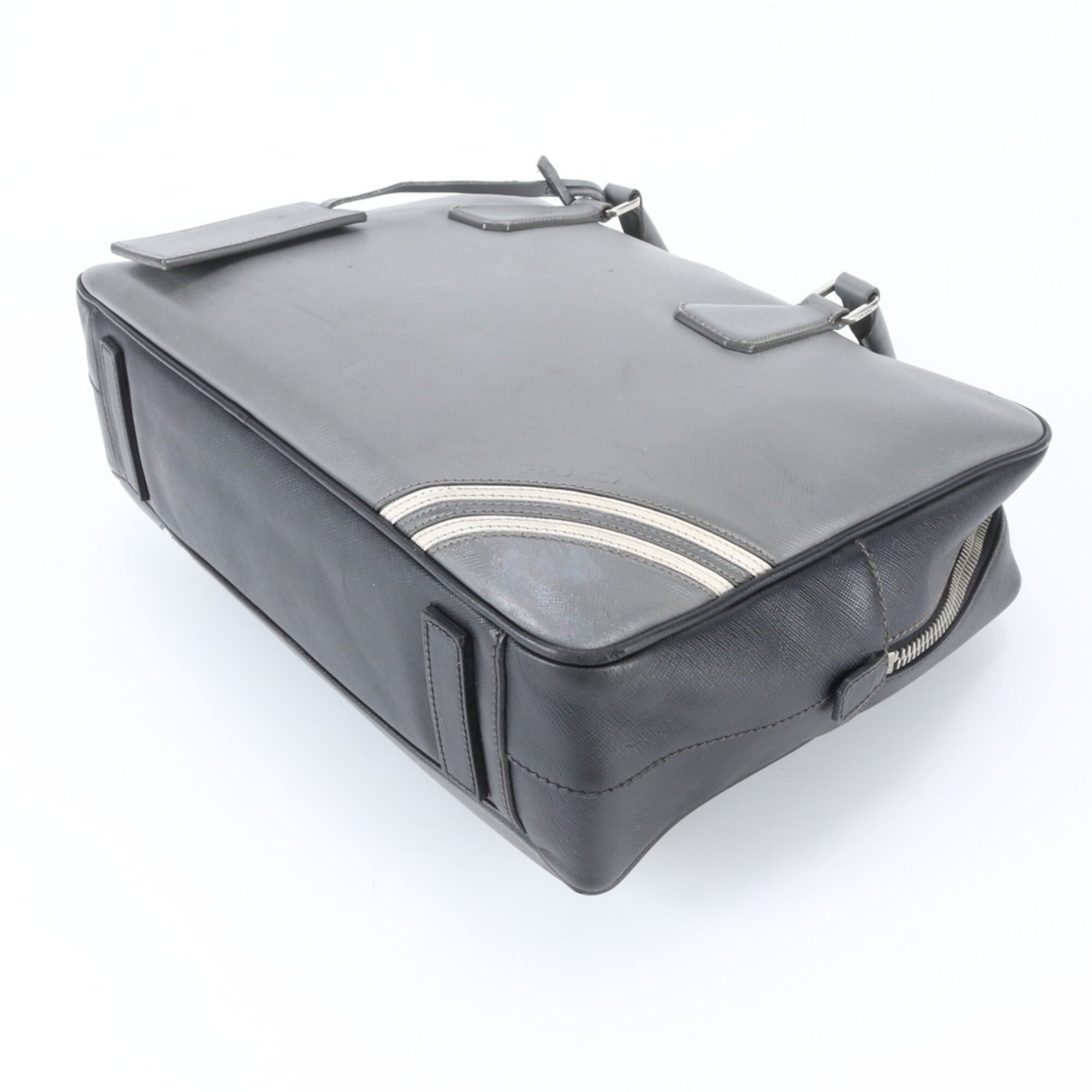 Prada Black Gray Leather Briefcase Handbag (Pre-Owned)