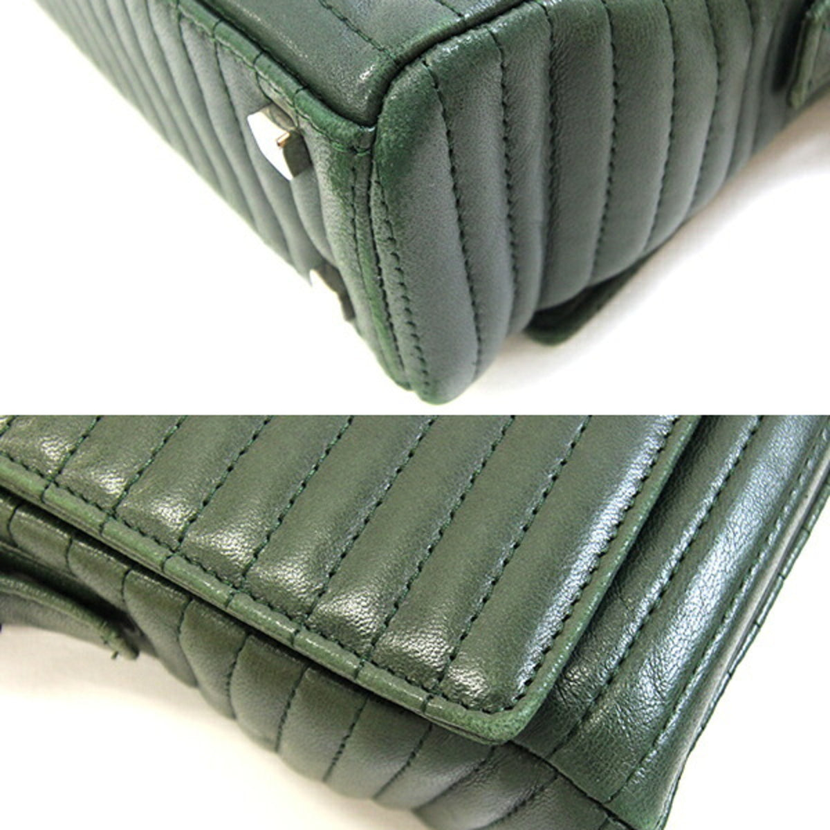 Bally Dark Green Leather Handbag Shoulder Bag (Pre-Owned)