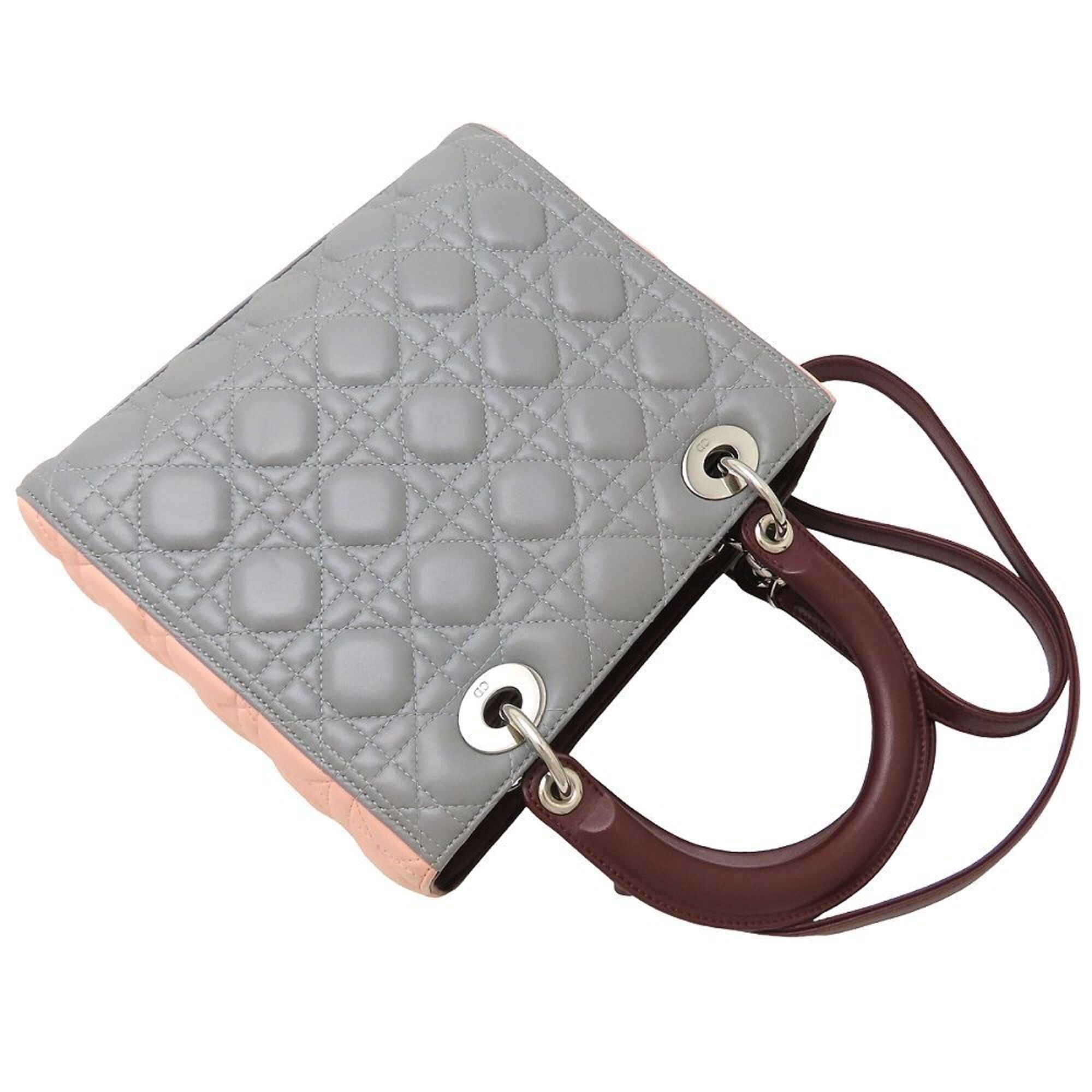Christian Dior Bordeaux Gray Pink Leather Handbag (Pre-Owned)