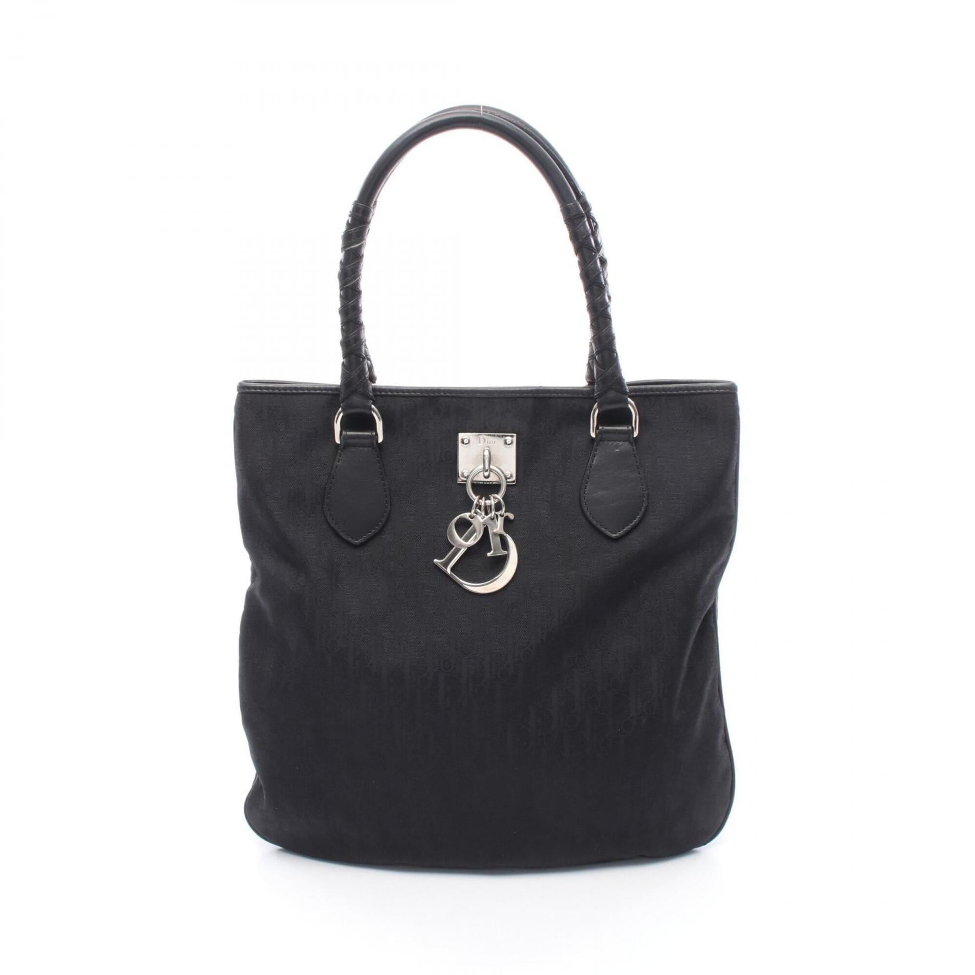 Christian Dior Black Leather Nylon Handbag Tote Bag (Pre-Owned)