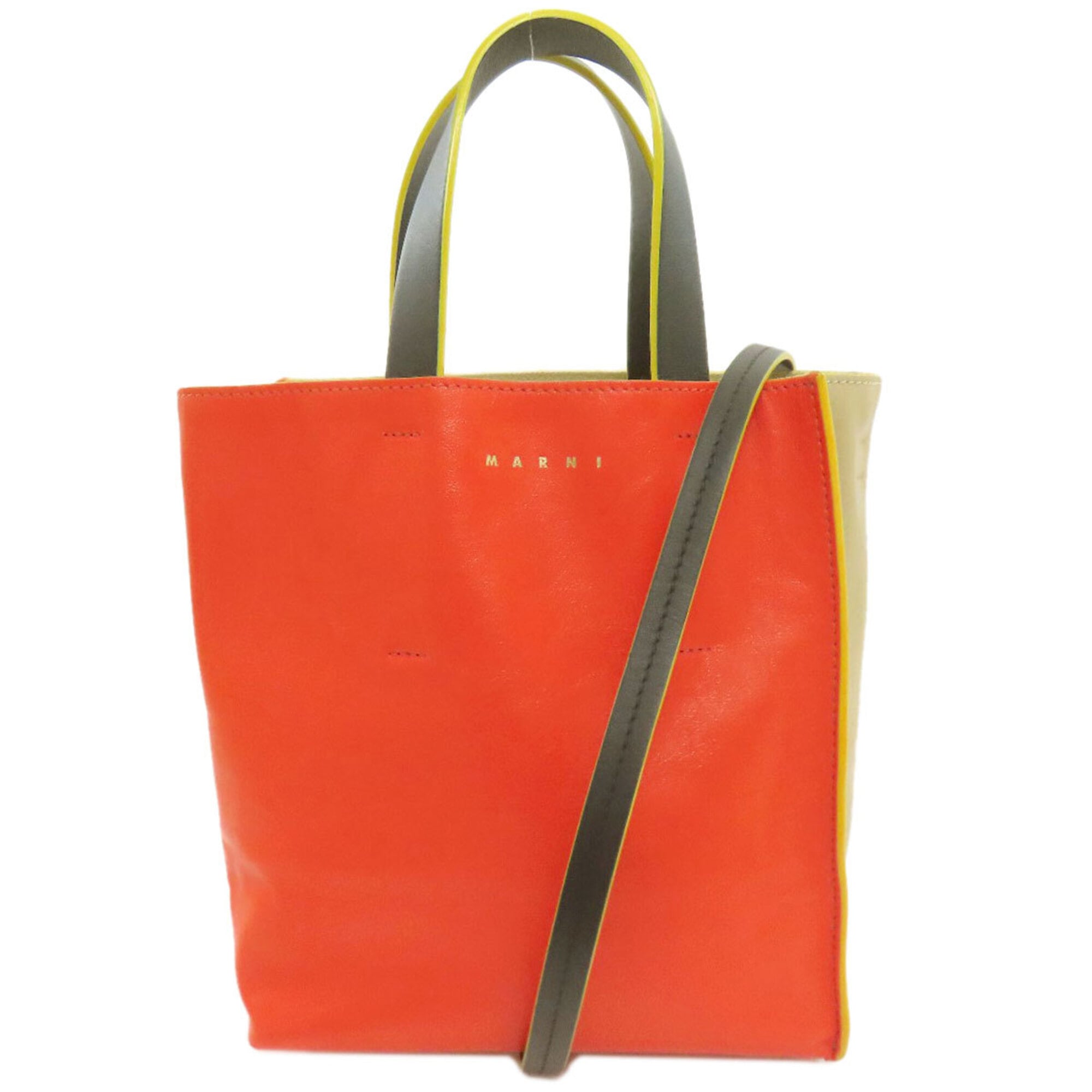 Marni Beige Red Color Leather Handbag (Pre-Owned)