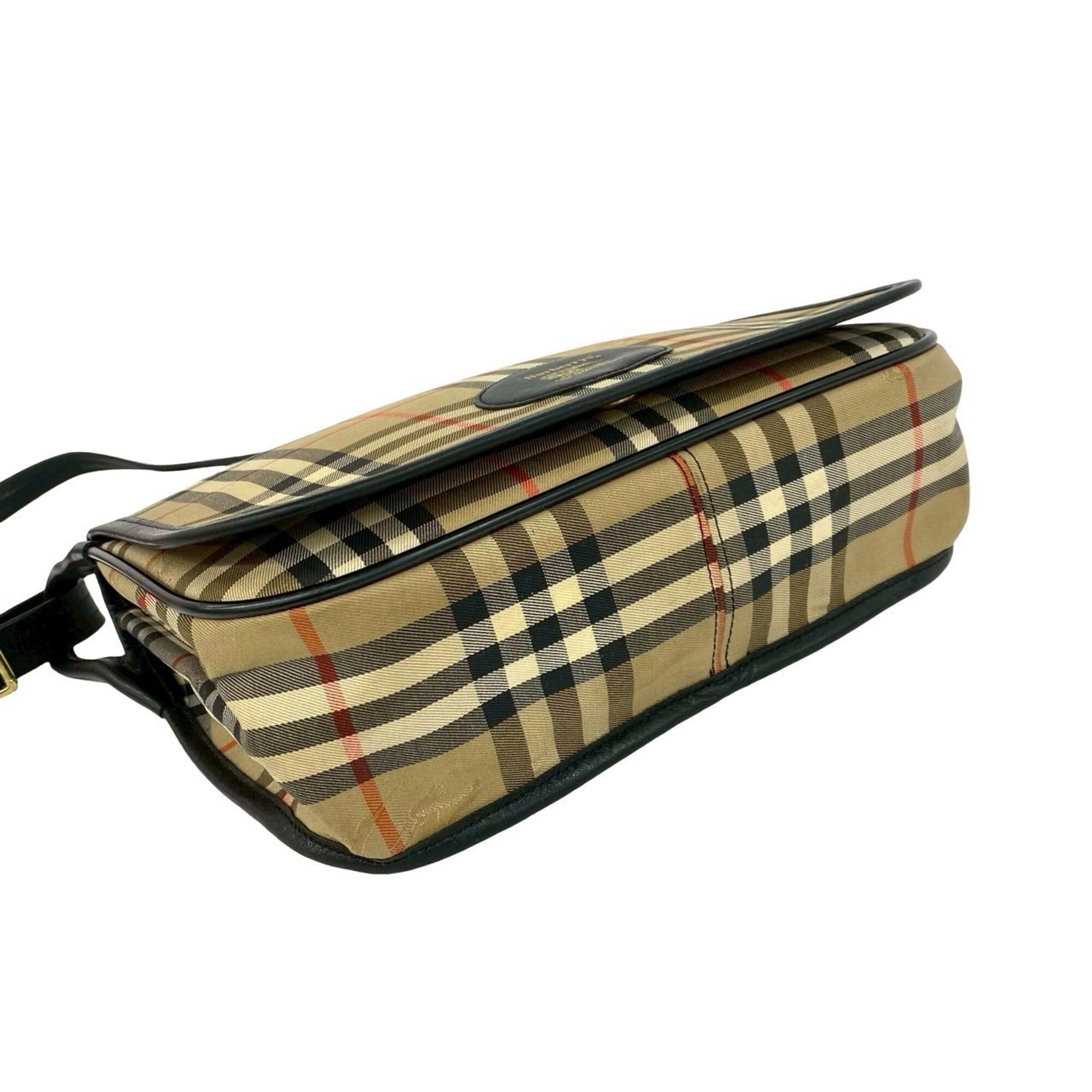 Burberry Beige Black Canvas Leather Shoulder Bag (Pre-Owned)