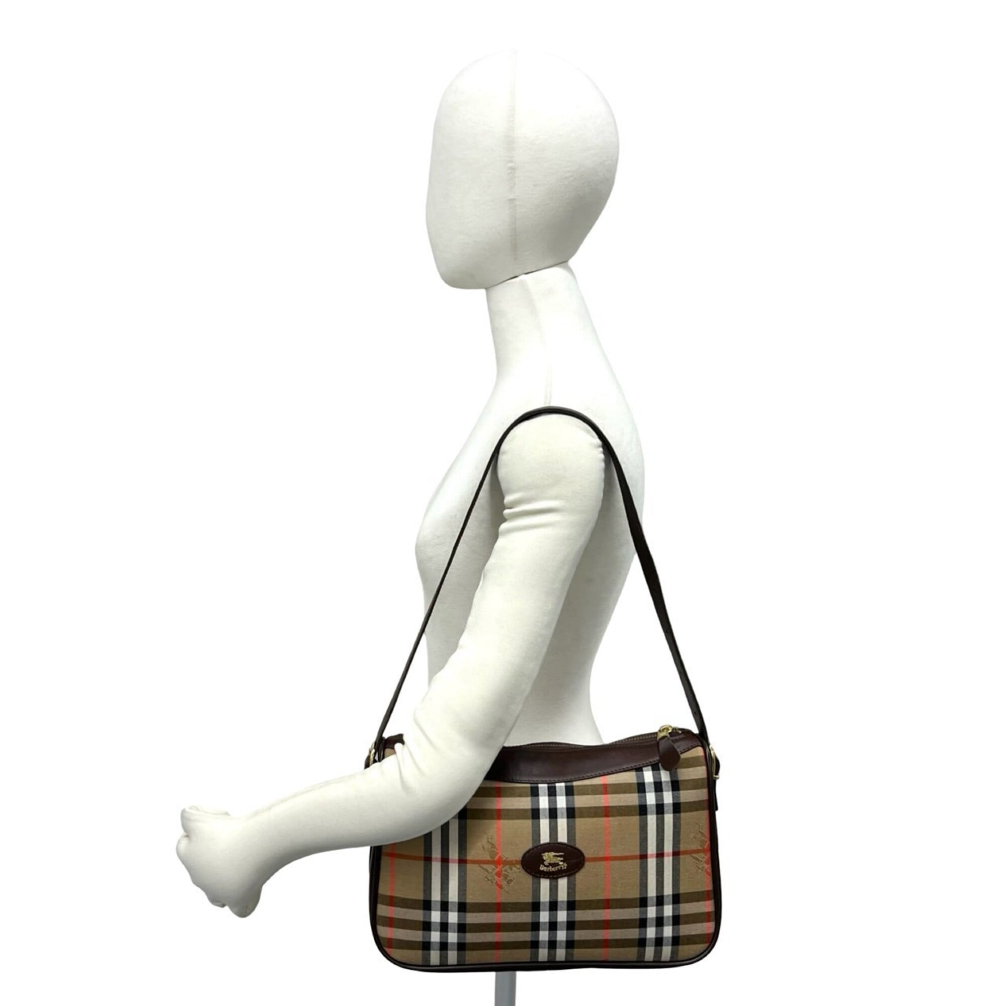 Burberry Beige Brown Canvas Leather Shoulder Bag (Pre-Owned)