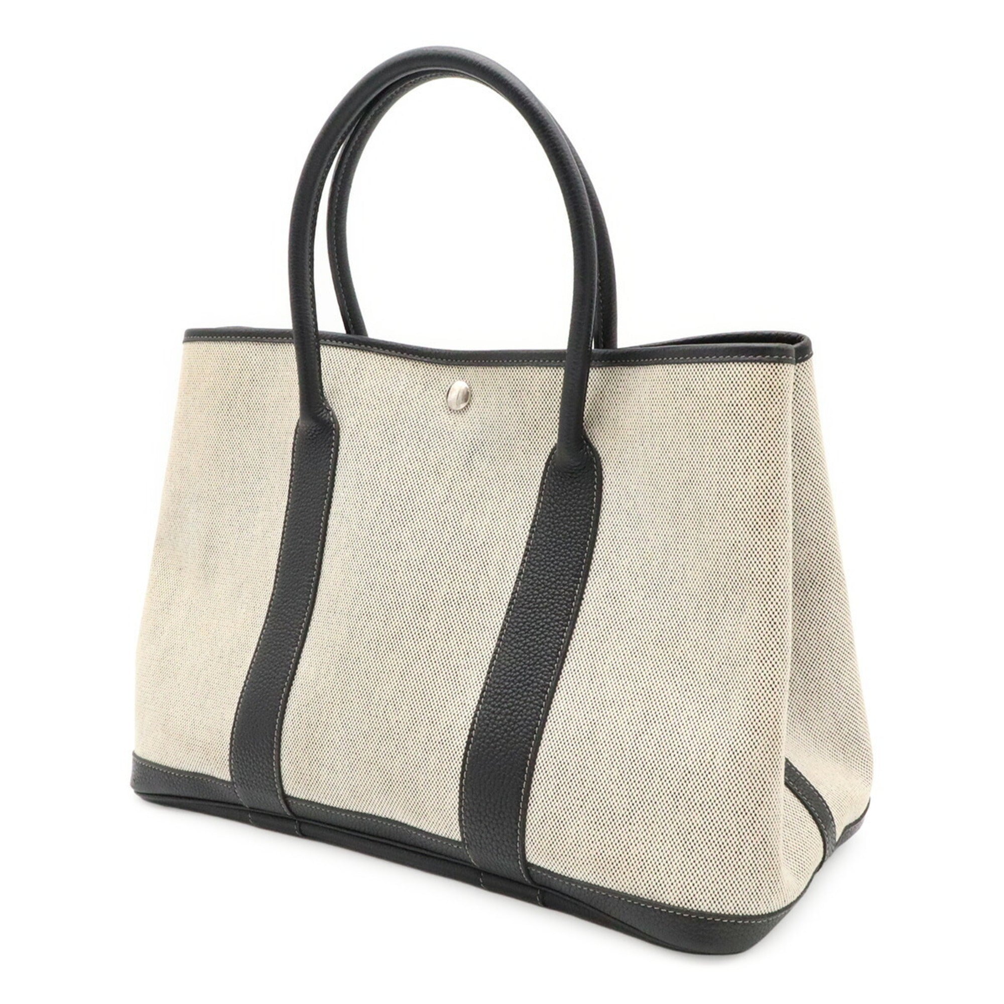 Hermes Garden Black Gray Toile H Handbag Tote Bag (Pre-Owned)