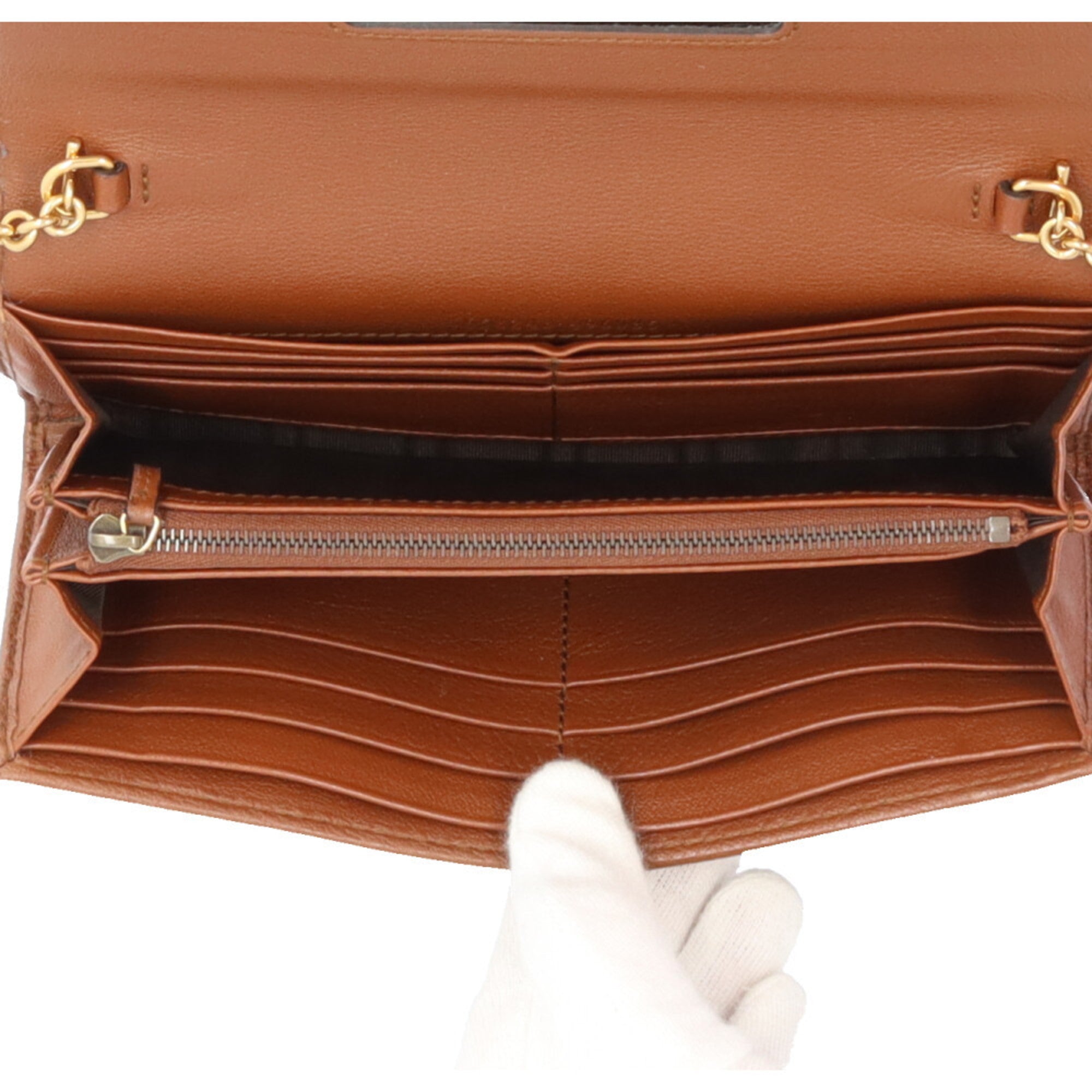 Gucci Brown Leather Chain/Shoulder Wallet (Pre-Owned)