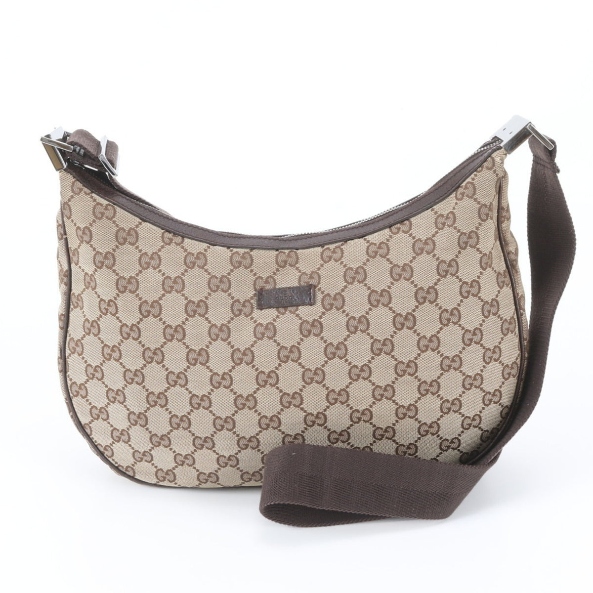 Gucci Beige Brown Leather Canvas Handbag Shoulder Bag Tote Bag (Pre-Owned)