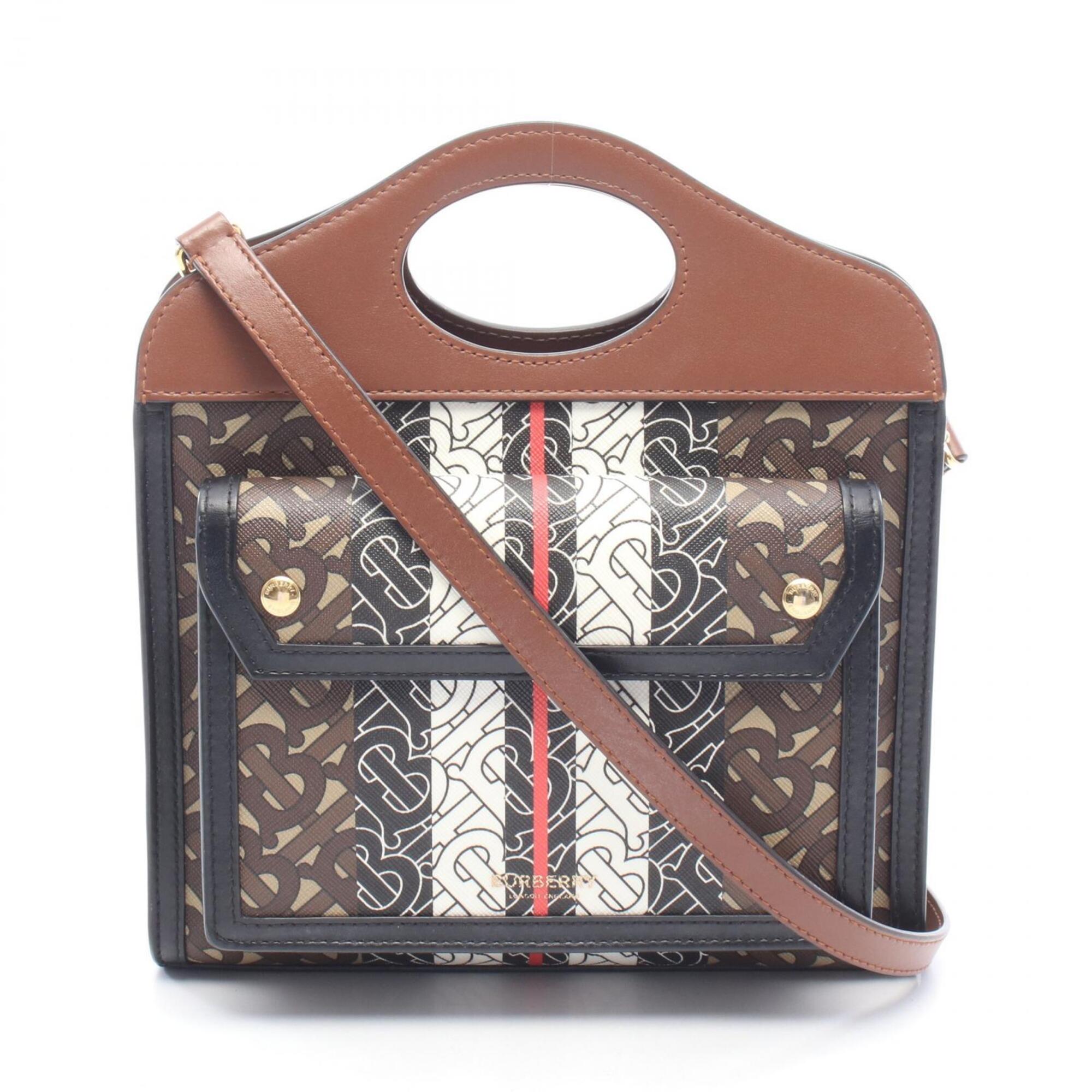 Burberry Black Brown Multi-Color Coated Canvas Leather Handbag (Pre-Owned)