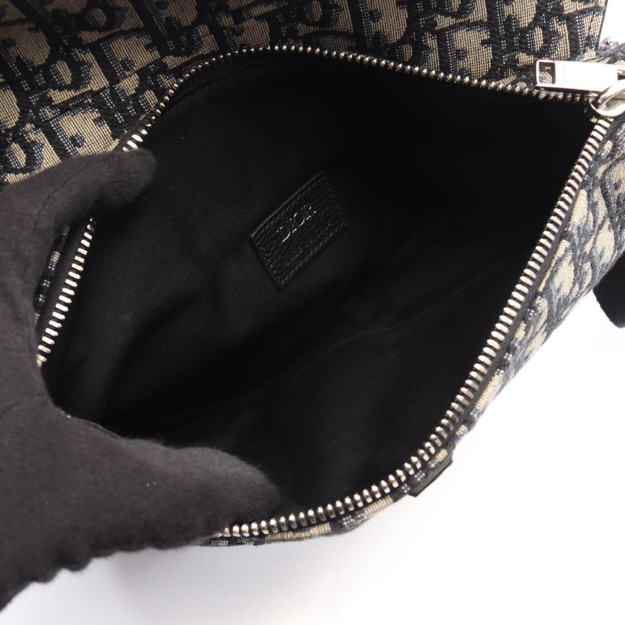 Christian Dior Black Ivory Canvas Leather Fanny Pack Handbag (Pre-Owned)