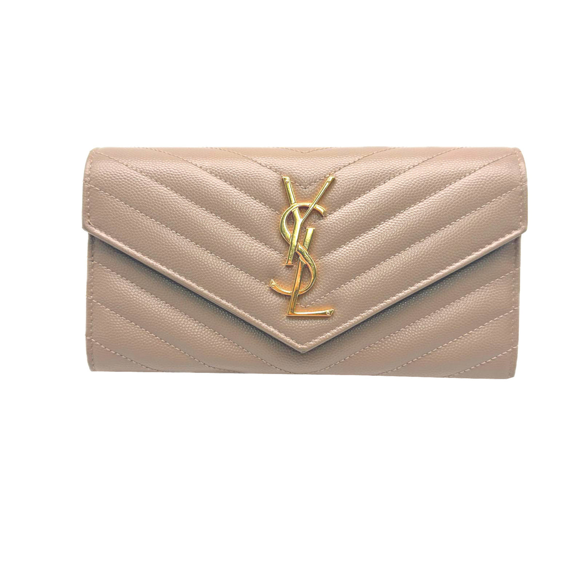 Yves Saint Laurent Beige Leather Long Wallet (Bi-Fold) (Pre-Owned)