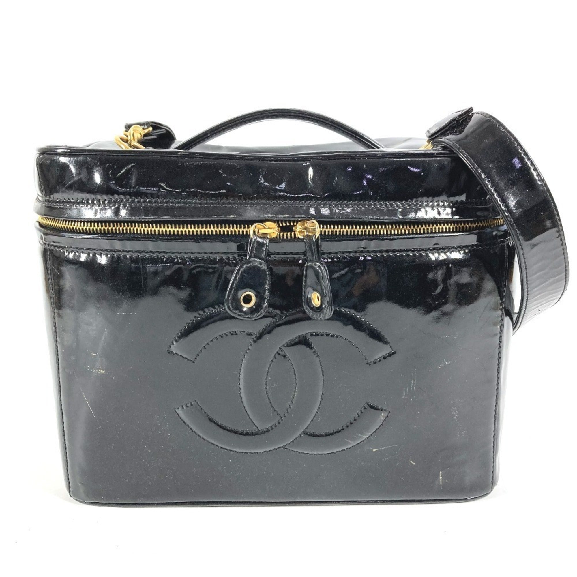 Chanel Black Patent Leather Handbag Shoulder Bag Vanity Bag (Pre-Owned)