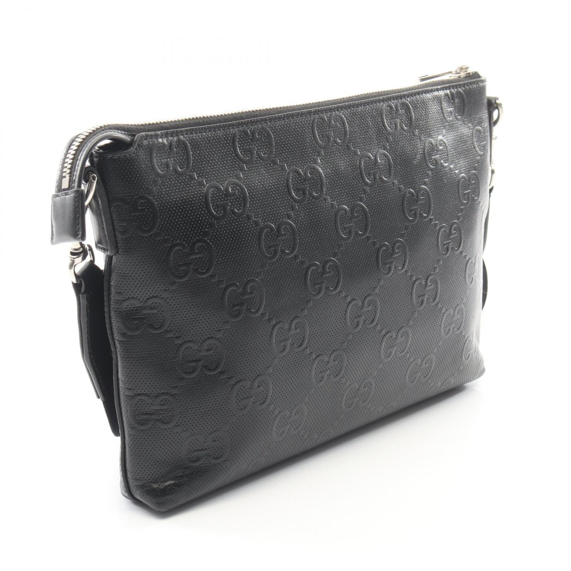 Gucci Black Leather Messenger Bag Shoulder Bag (Pre-Owned)