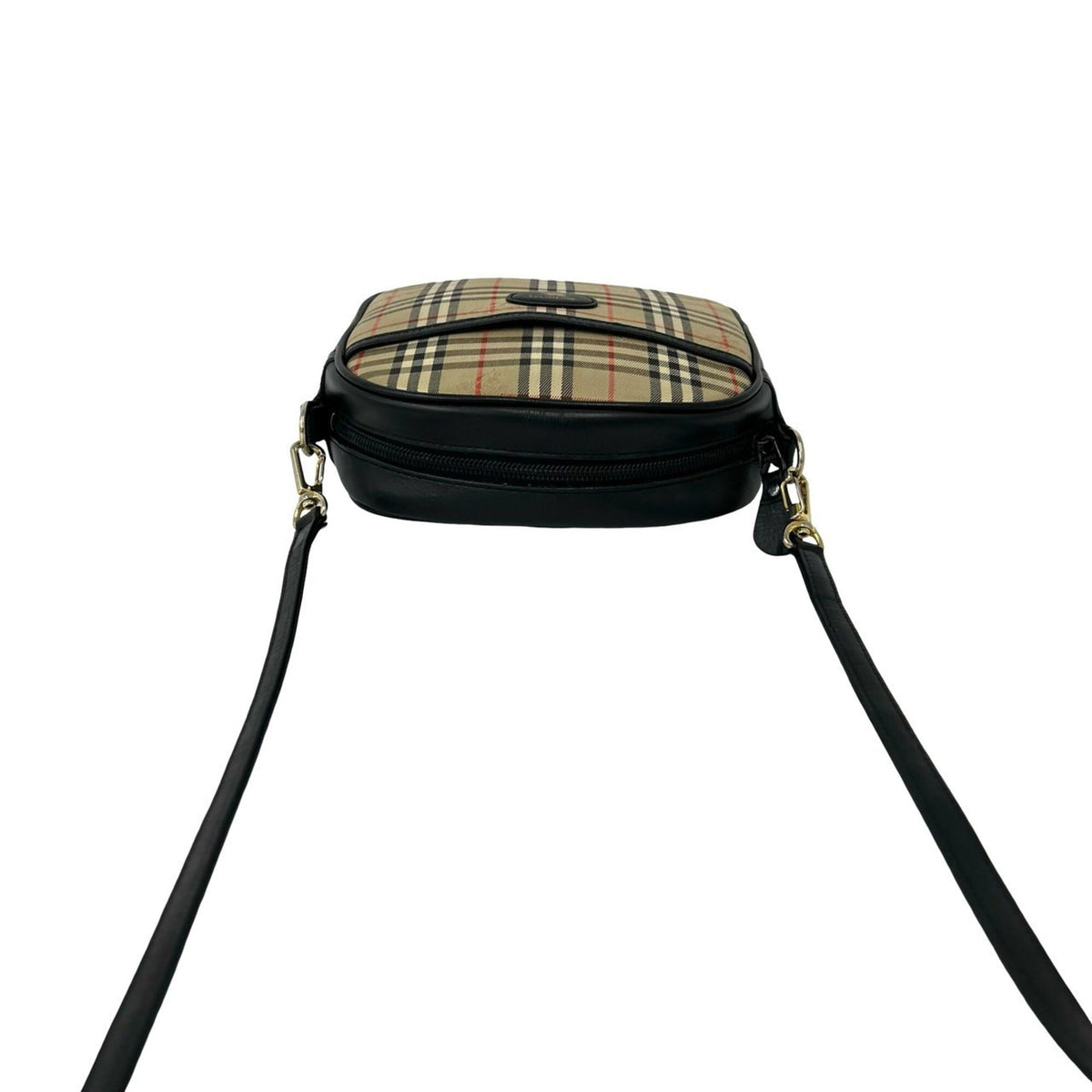 Burberry Beige Black Canvas Leather Shoulder Bag (Pre-Owned)