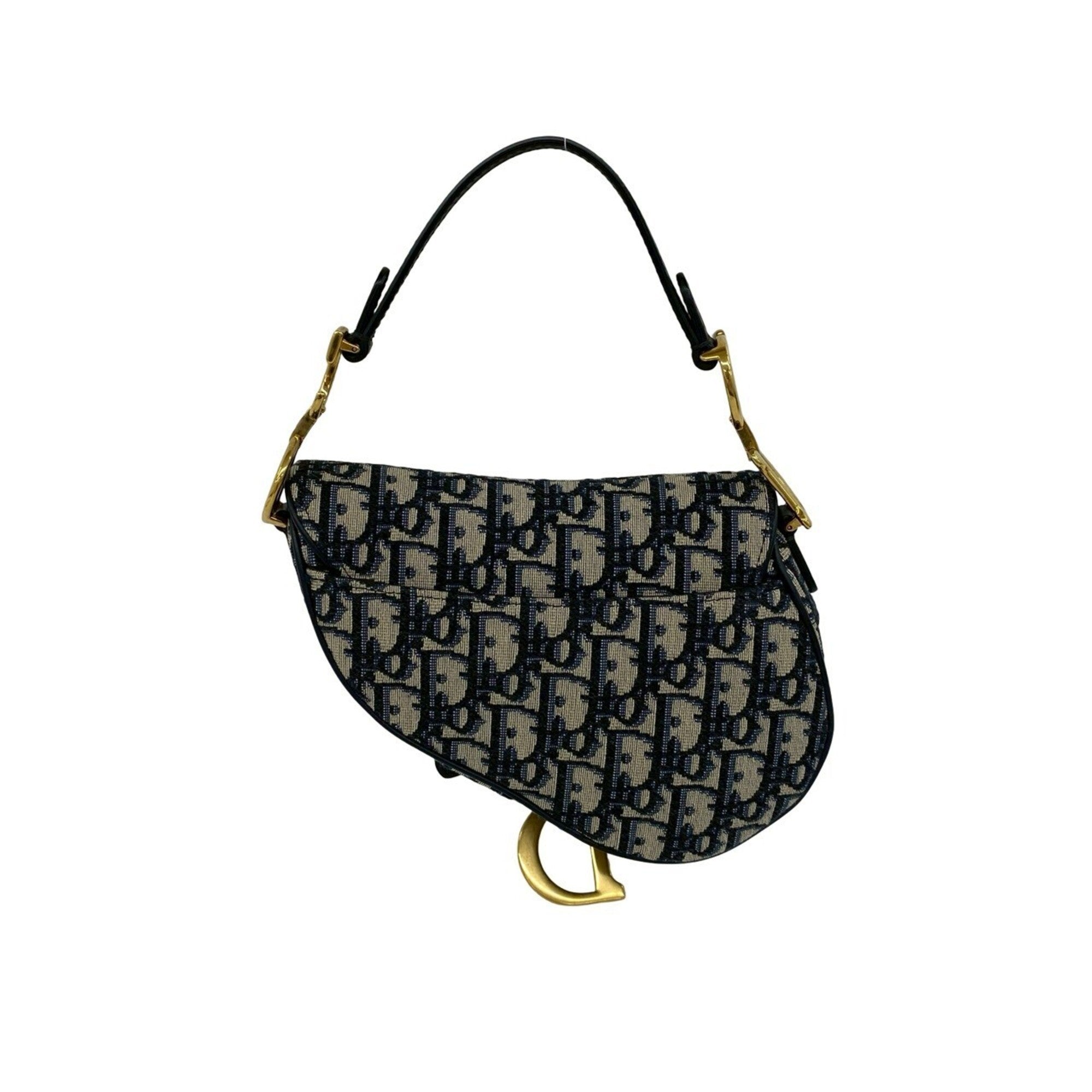 Christian Dior Navy Canvas Leather Handbag Saddle Bag Shoulder Bag (Pre-Owned)