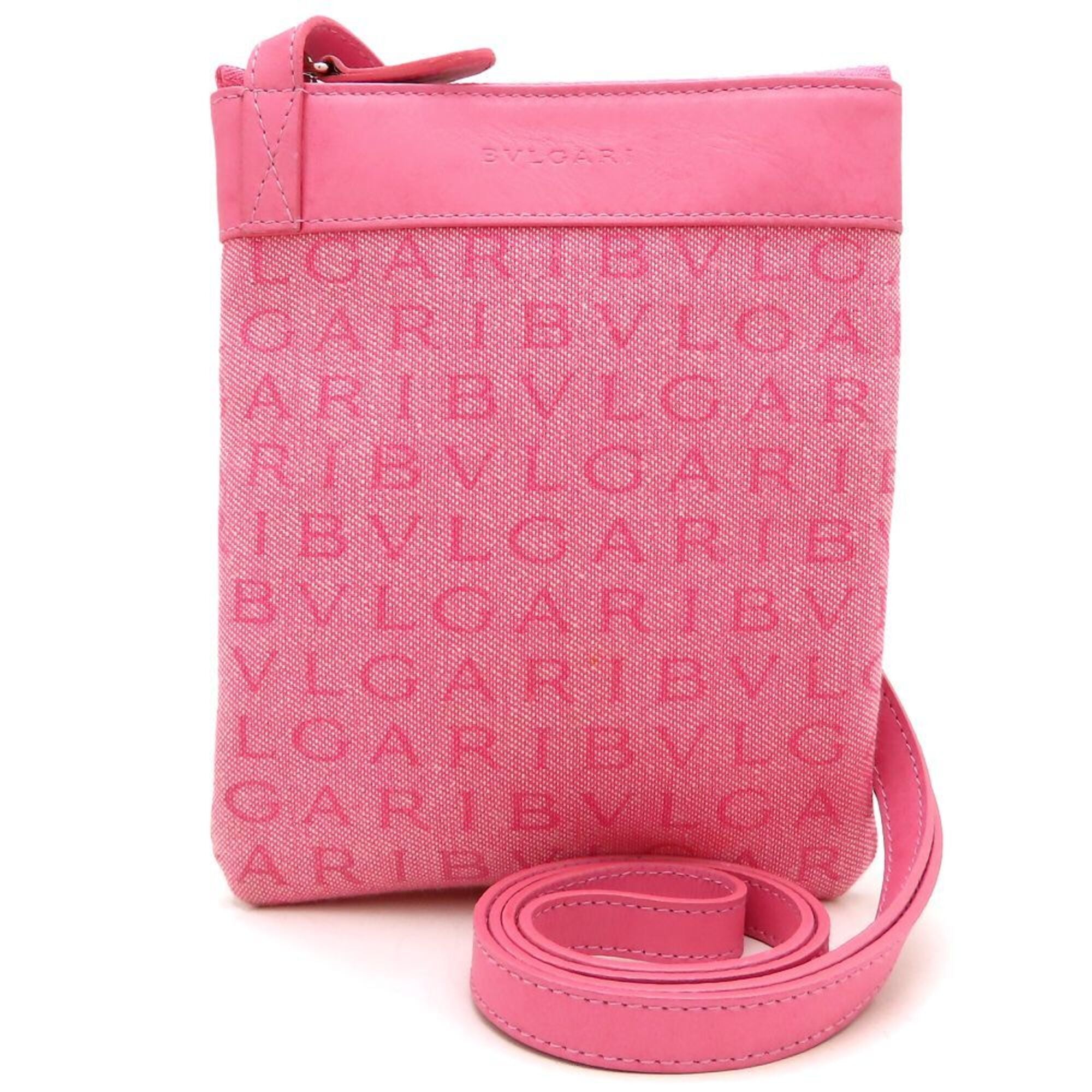 Bvlgari Logomania Pink Canvas Leather Shoulder Bag (Pre-Owned)