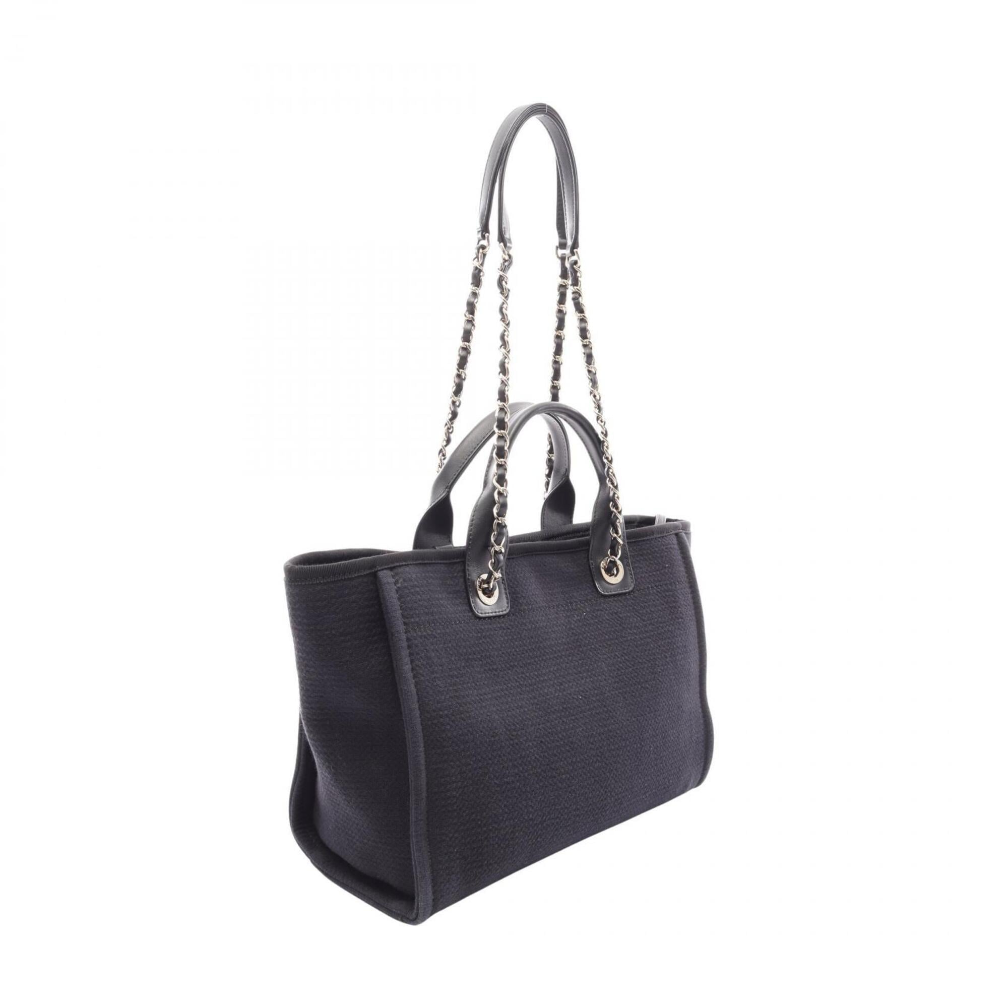 Chanel Black Canvas Leather Handbag Pouch Tote Bag (Pre-Owned)