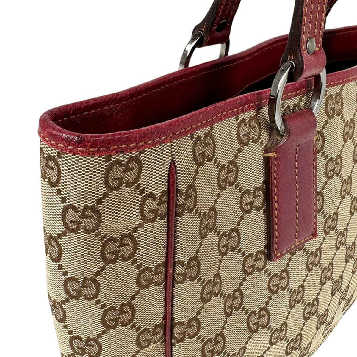 Gucci Brown Burgundy Gg Canvas Leather Tote Bag (Pre-Owned)